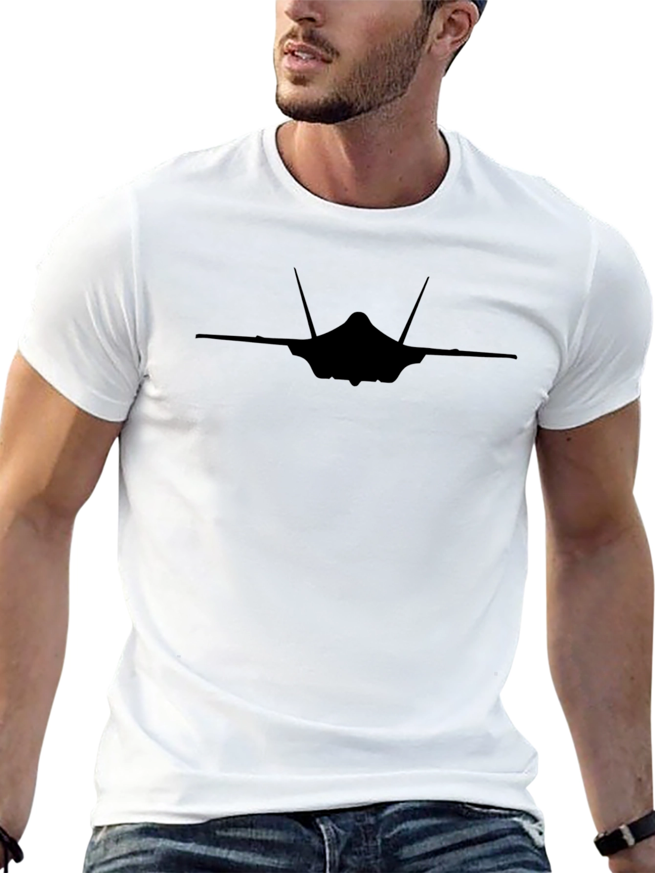 Stealth Fighter Jet Graphic T-Shirt - Black