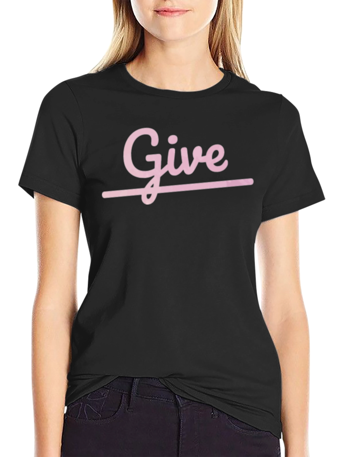 Pink Give Graphic Print Black Casual T-Shirt
