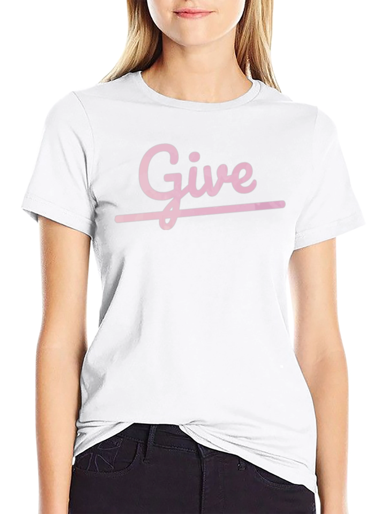 Pink Give Graphic Print Black Casual T-Shirt