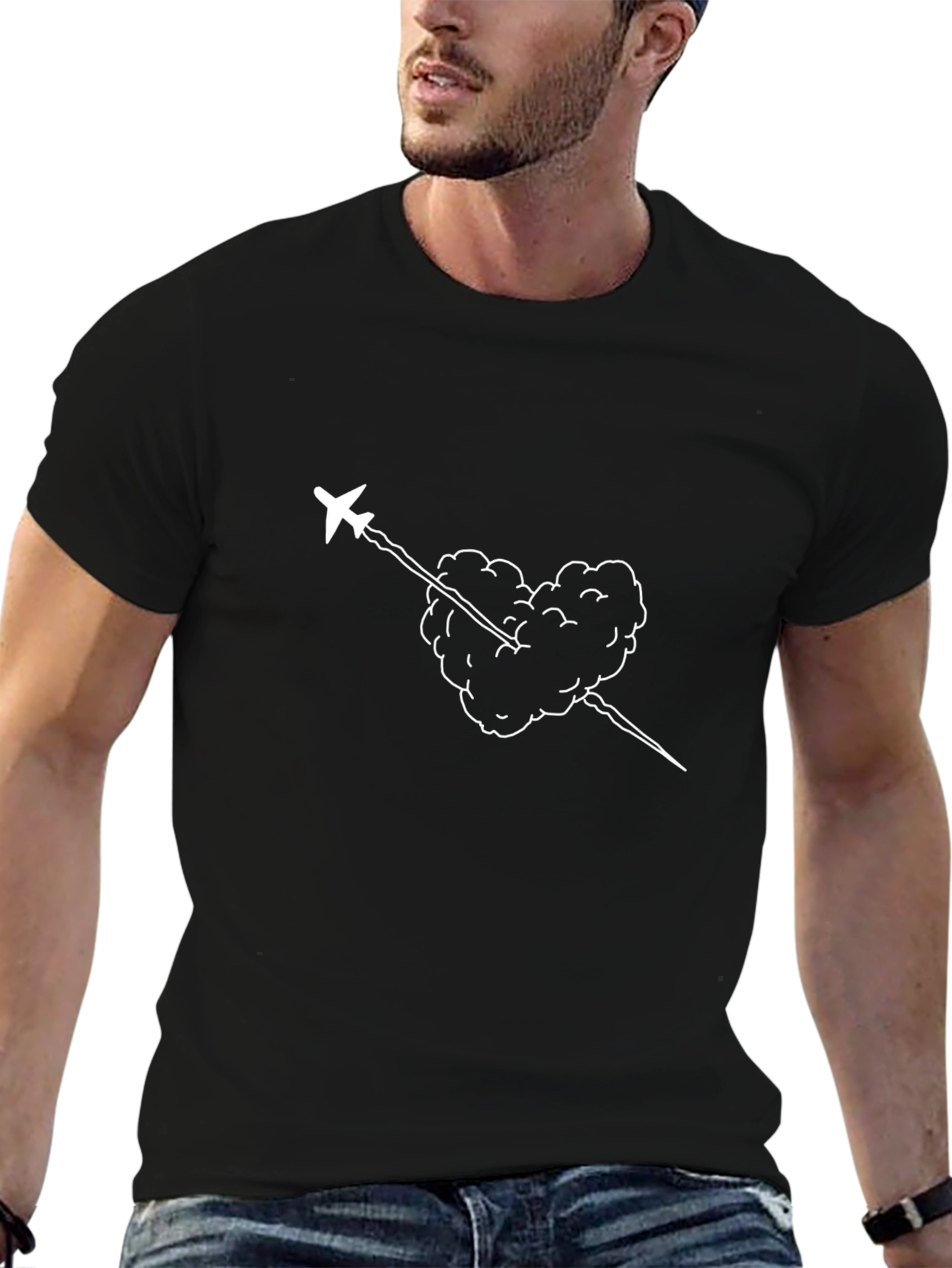 Airplane Heart Cloud Graphic Tee - Black T-Shirt