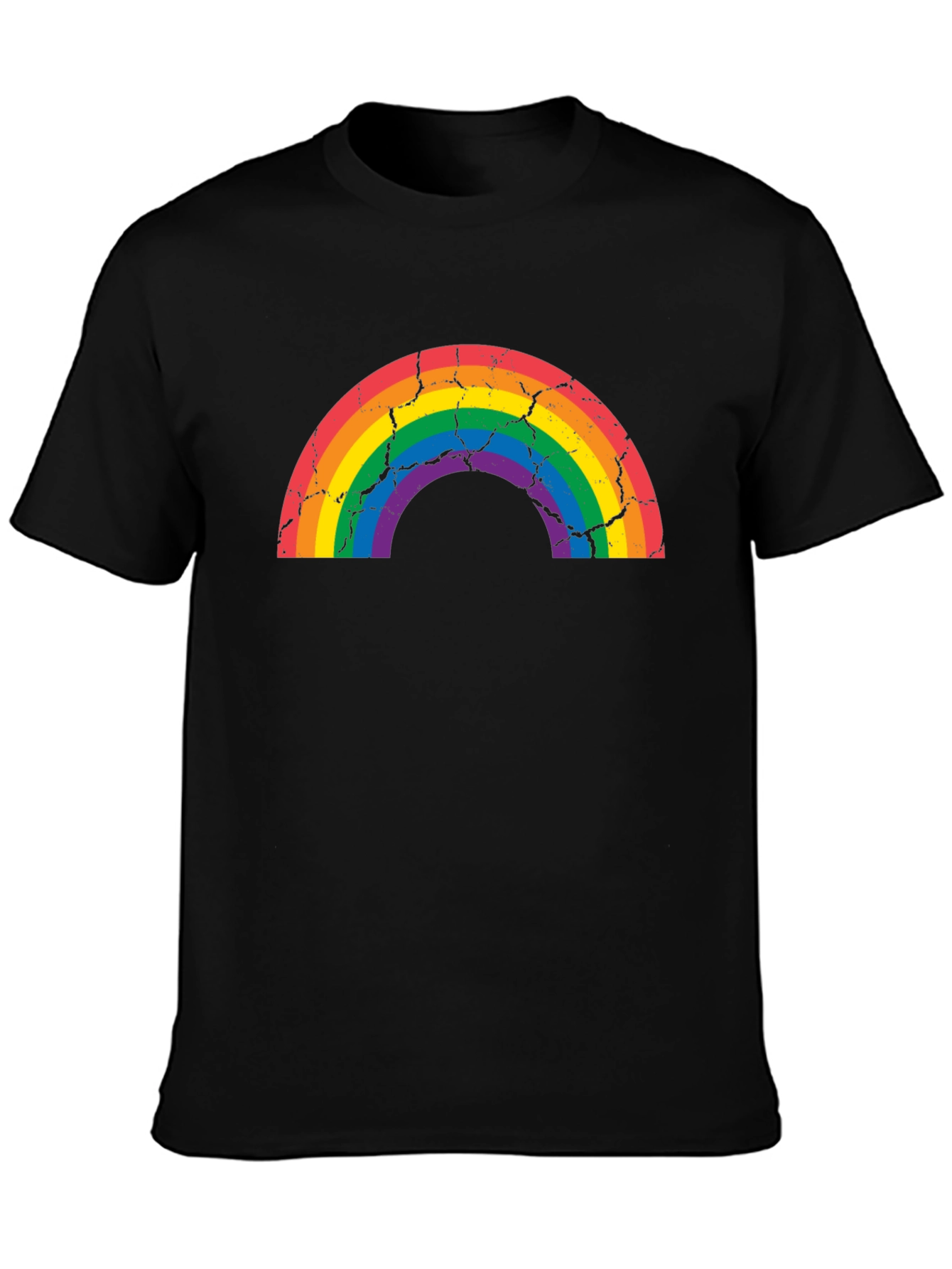 Distressed Rainbow Graphic T-Shirt - Black