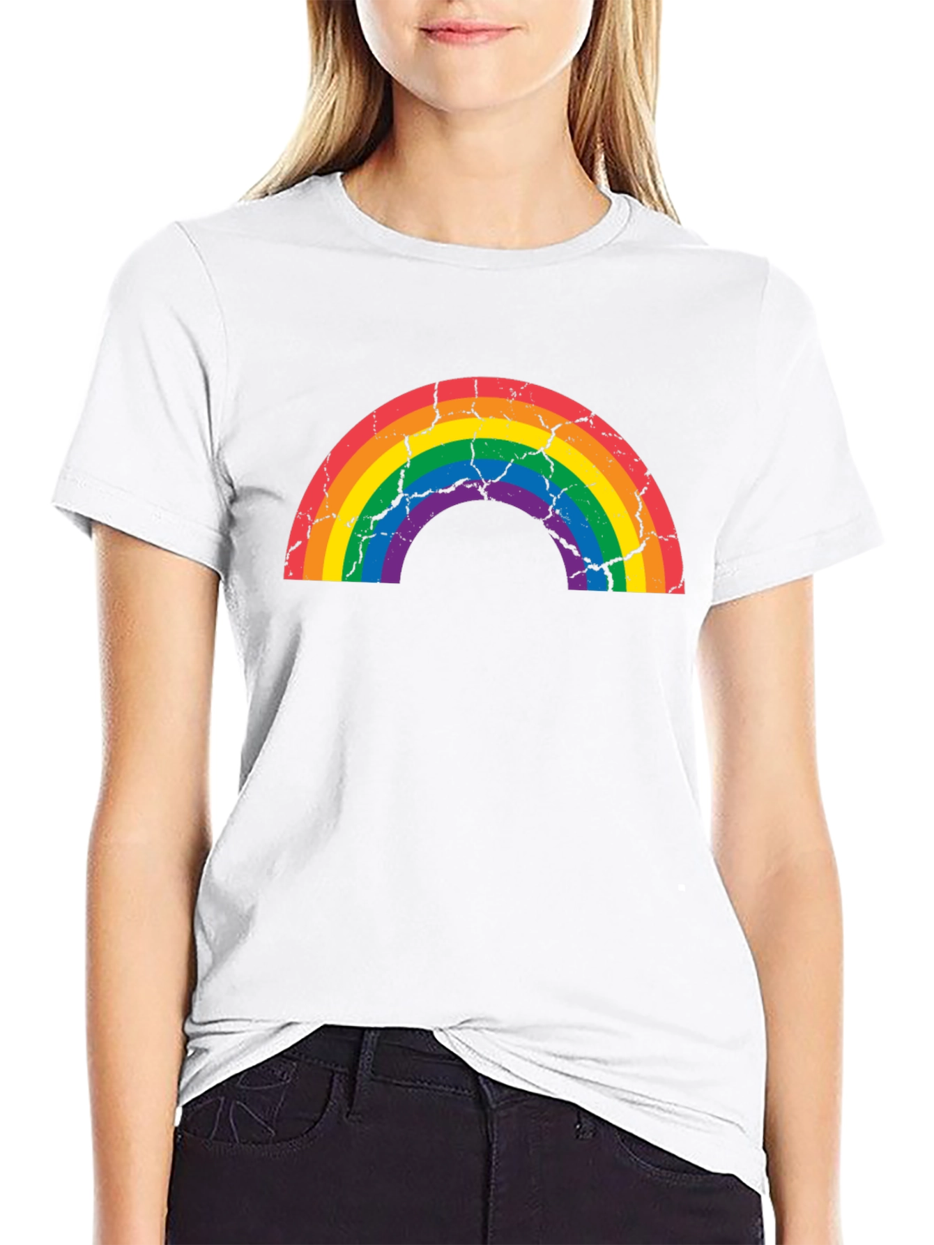 Distressed Rainbow Graphic T-Shirt - Black