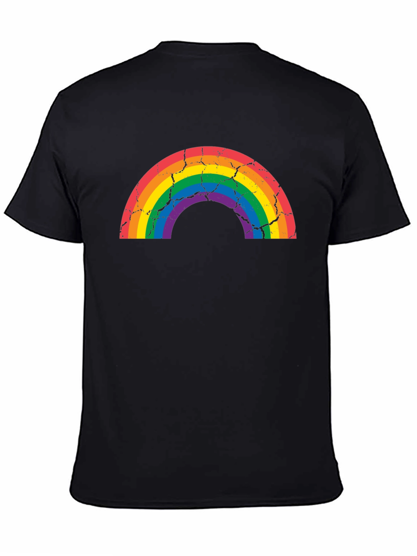 Distressed Rainbow Graphic T-Shirt - Black
