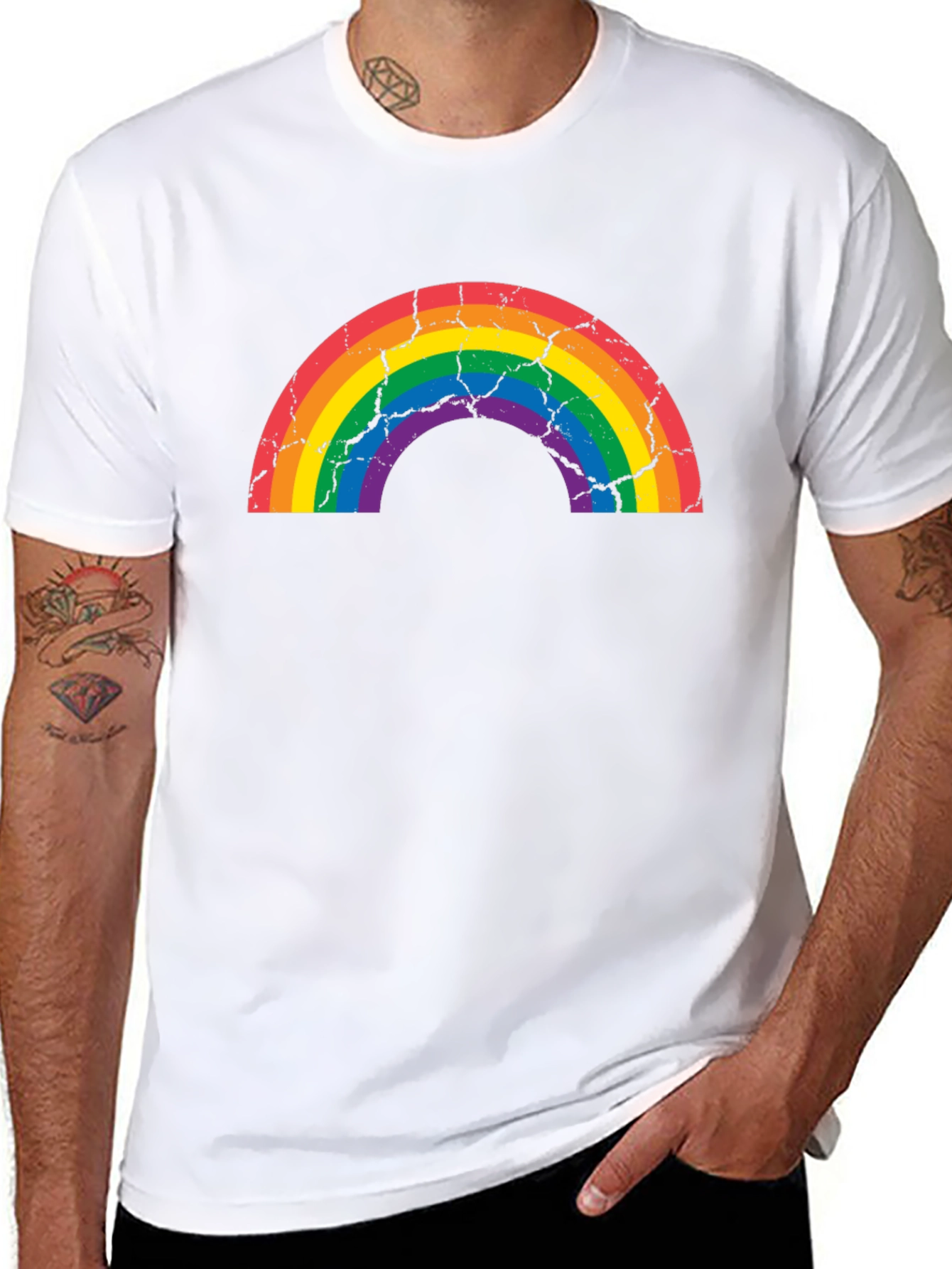 Distressed Rainbow Graphic T-Shirt - Black