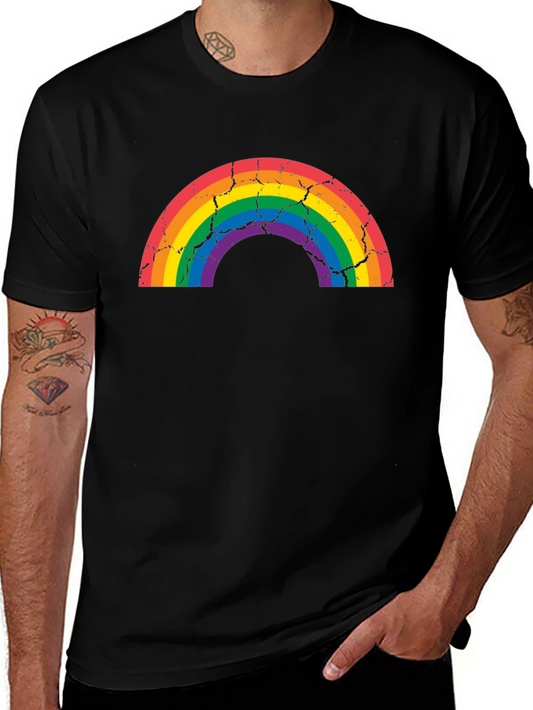 Distressed Rainbow Graphic T-Shirt - Black