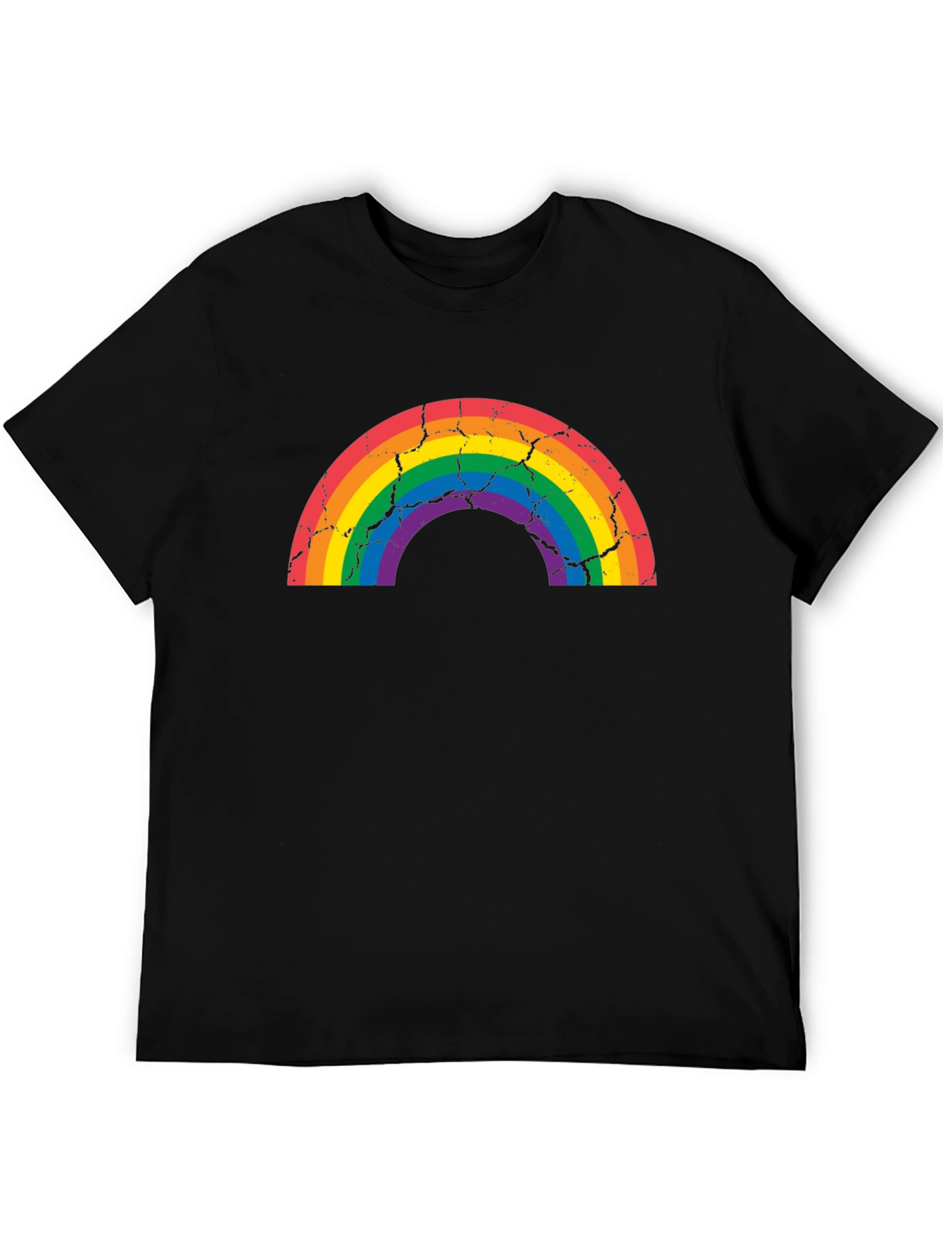 Distressed Rainbow Graphic T-Shirt - Black
