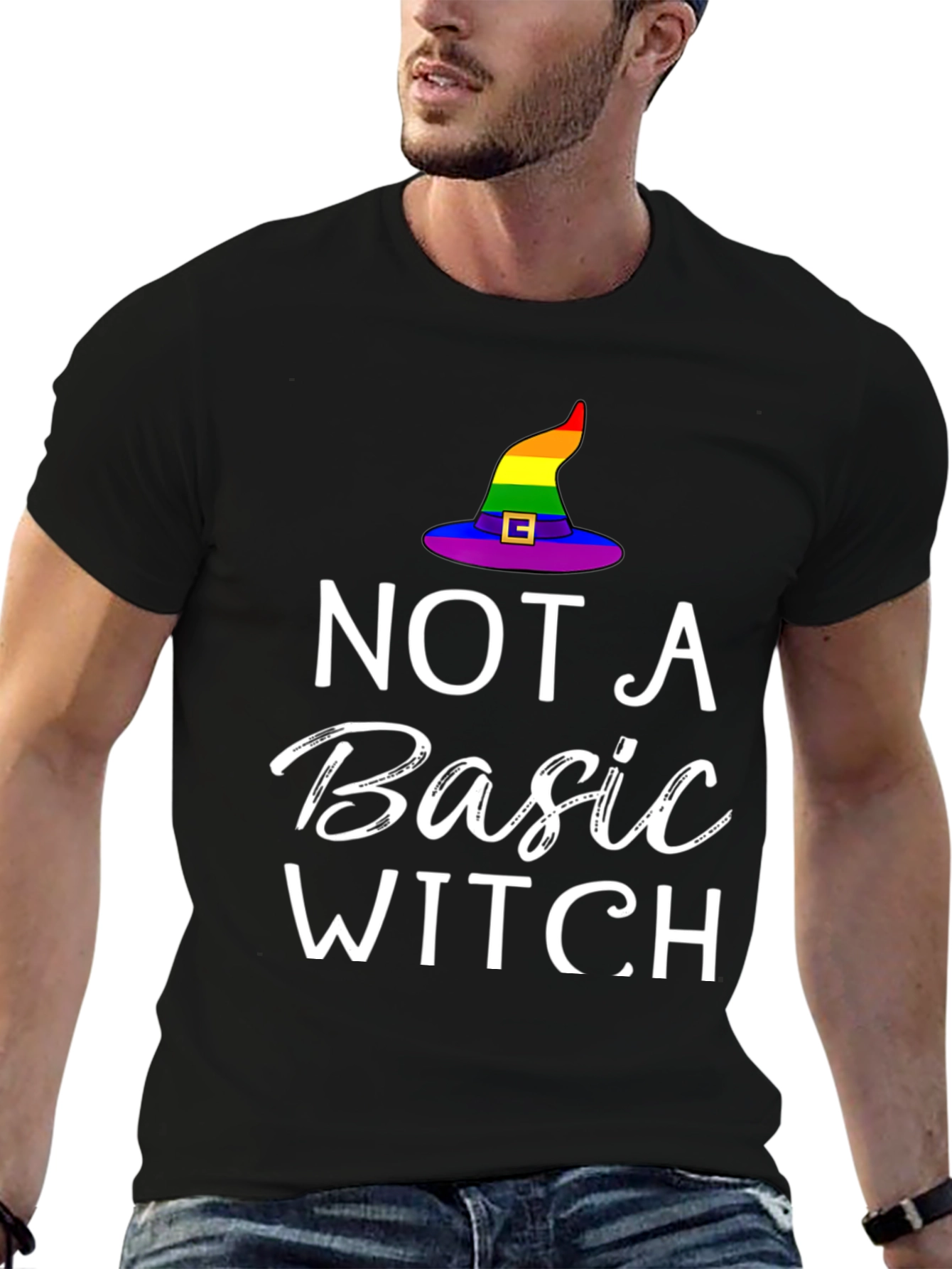 Not A Basic Witch Rainbow Hat T-Shirt