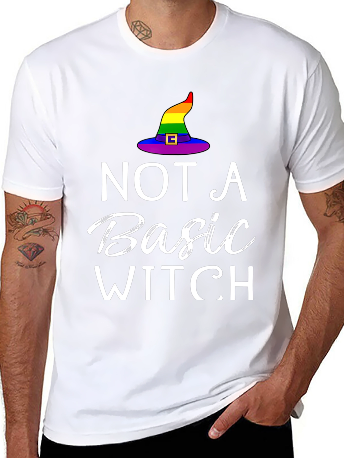 Not A Basic Witch Rainbow Hat T-Shirt