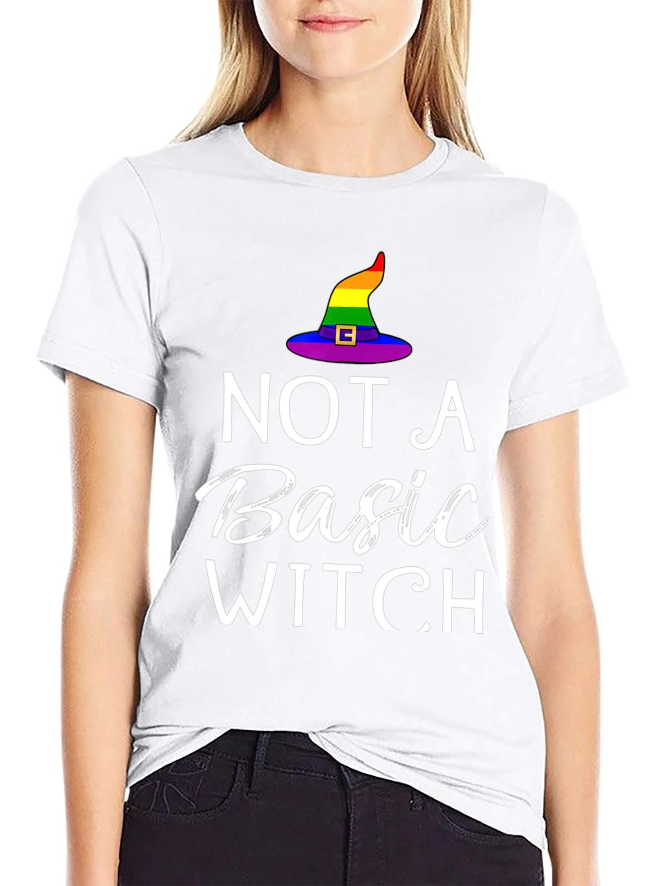 Not A Basic Witch Rainbow Hat T-Shirt