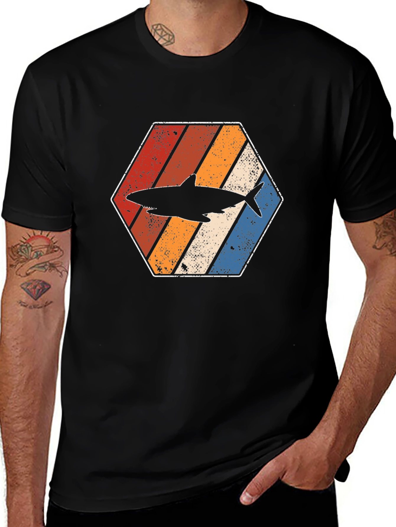 Retro Shark Hexagon Graphic Tee