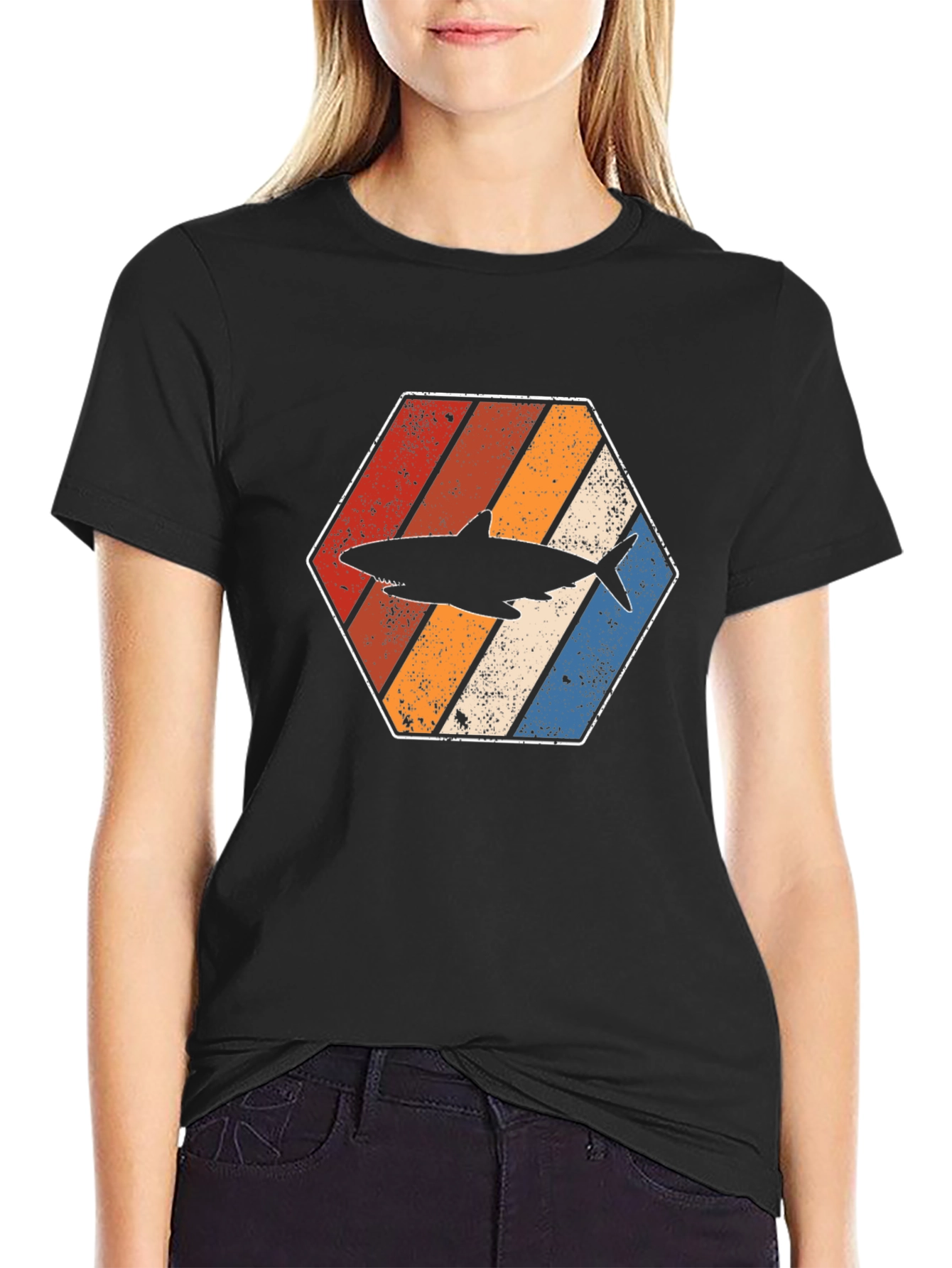 Retro Shark Hexagon Graphic Tee
