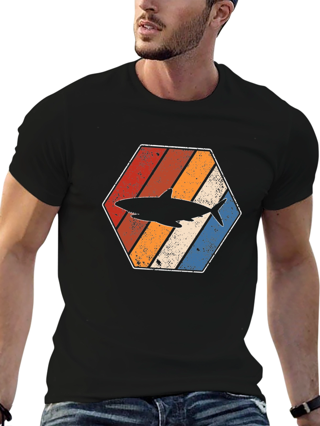 Retro Shark Hexagon Graphic Tee