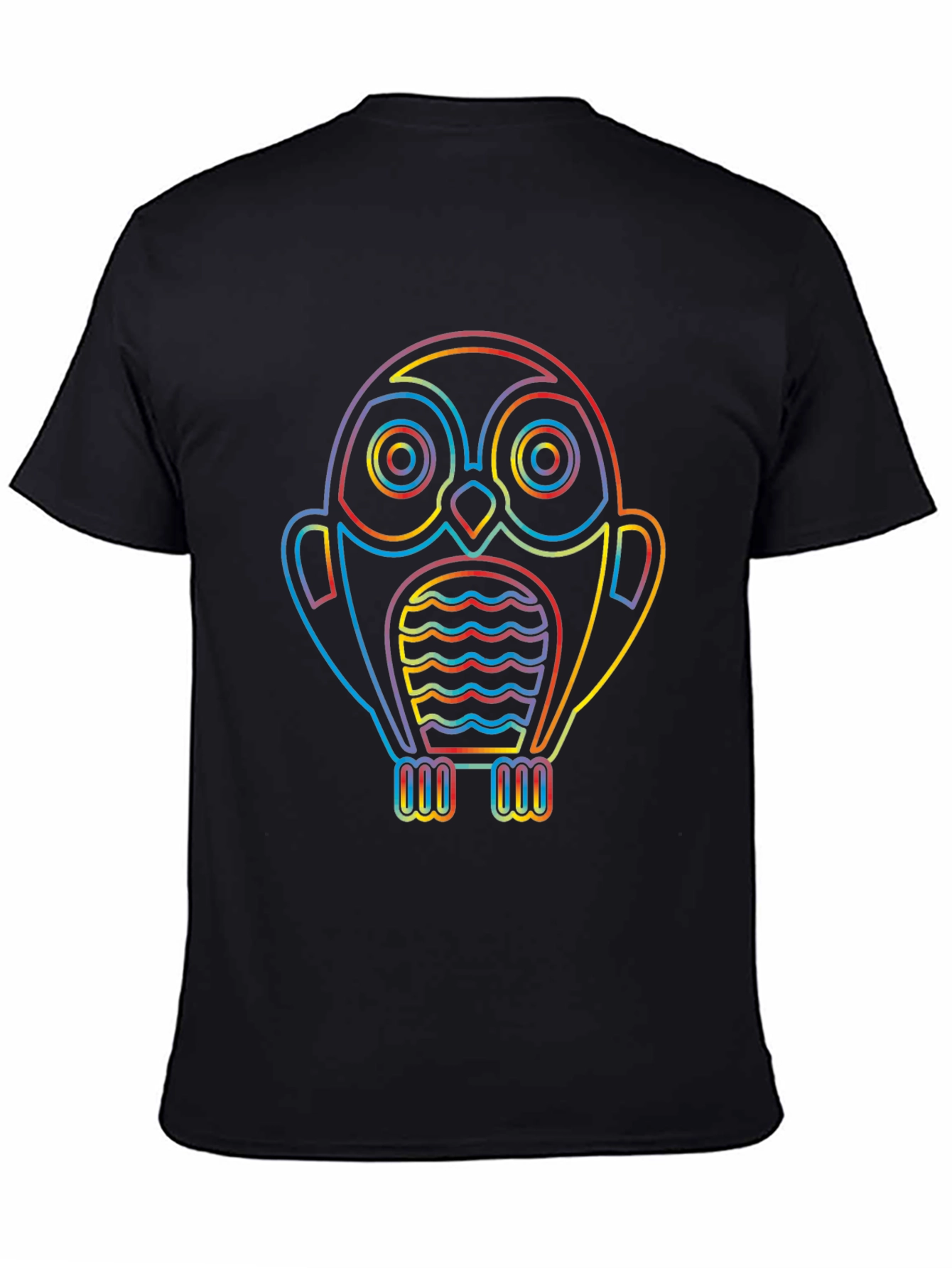 Rainbow Owl Graphic Tee - Stylish Mens Black T-Shirt