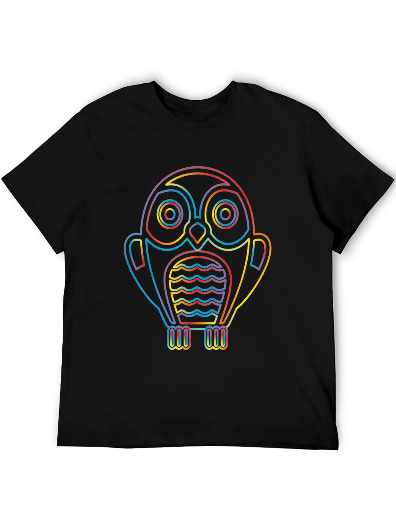 Rainbow Owl Graphic Tee - Stylish Mens Black T-Shirt
