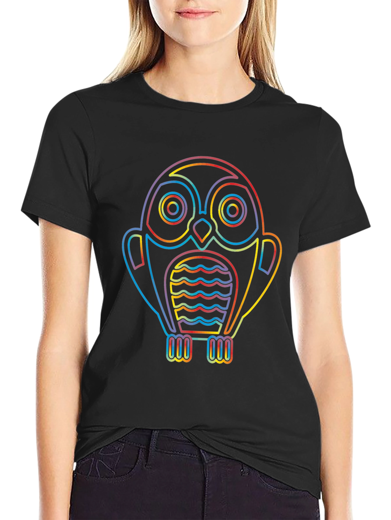 Rainbow Owl Graphic Tee - Stylish Mens Black T-Shirt