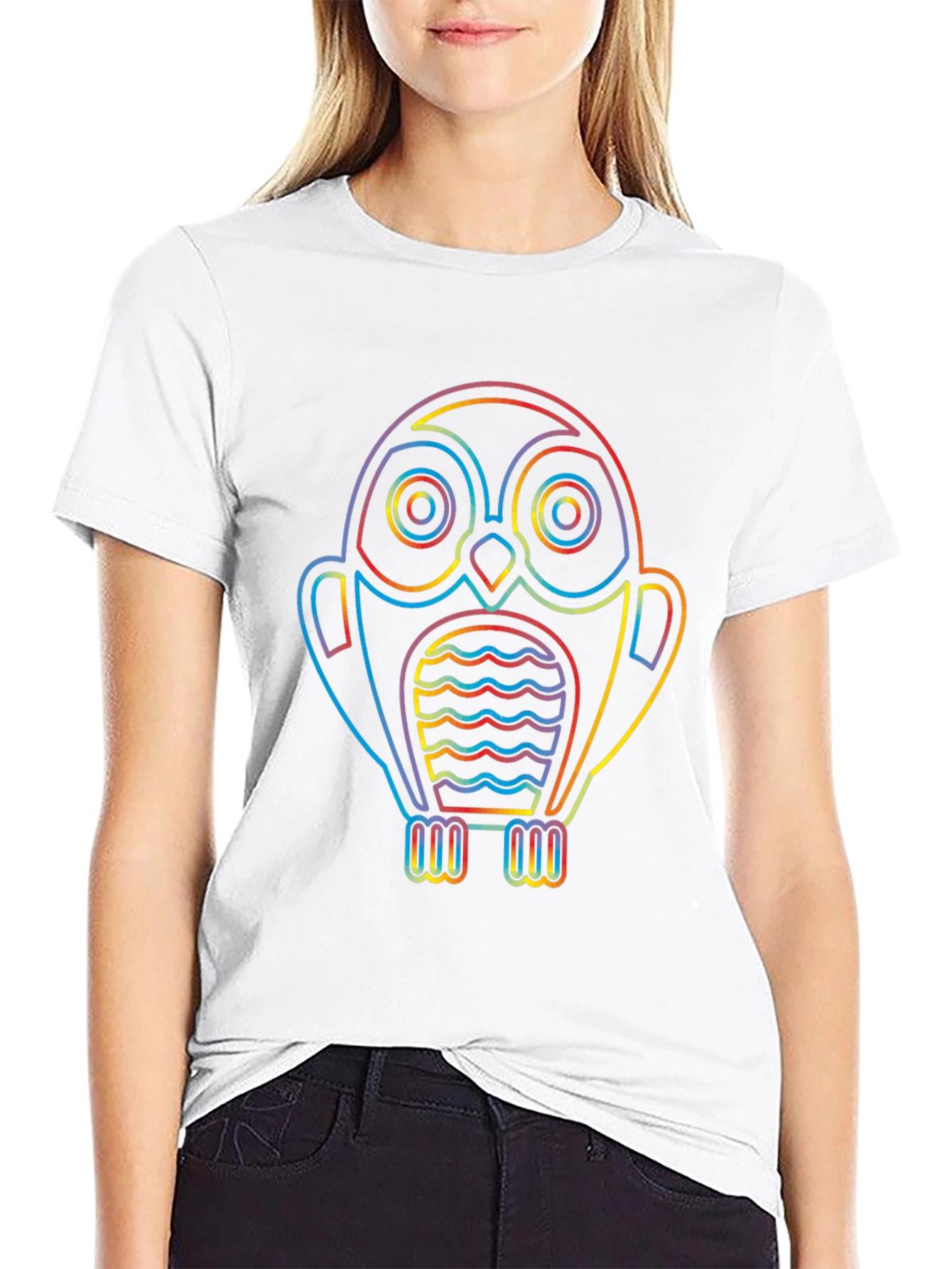 Rainbow Owl Graphic Tee - Stylish Mens Black T-Shirt