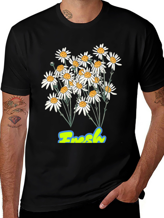 Fresh Daisy Graphic Print Black T-Shirt