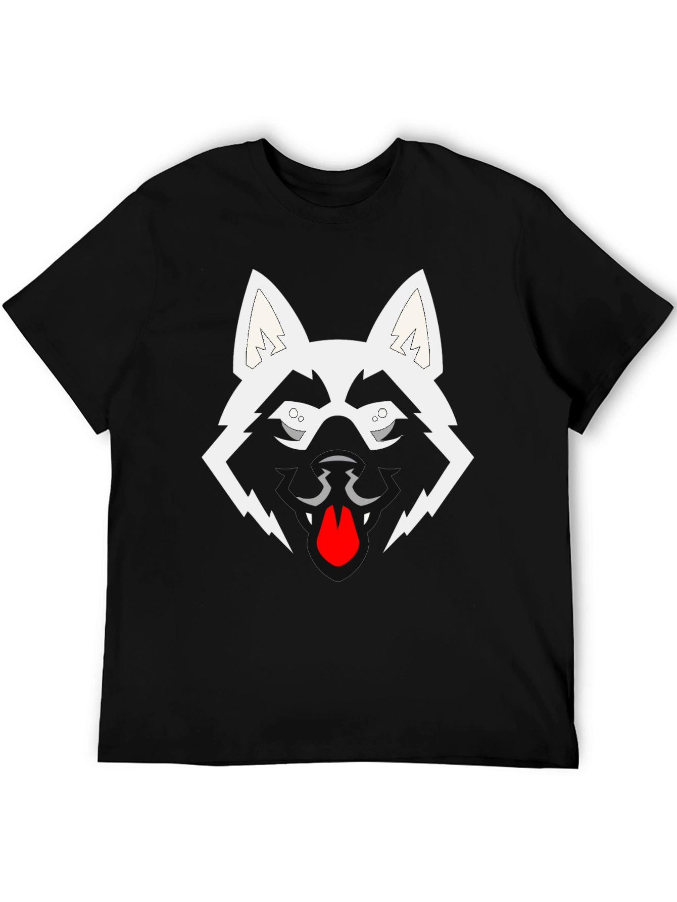 Cool Graphic Wolf Face Black T-Shirt