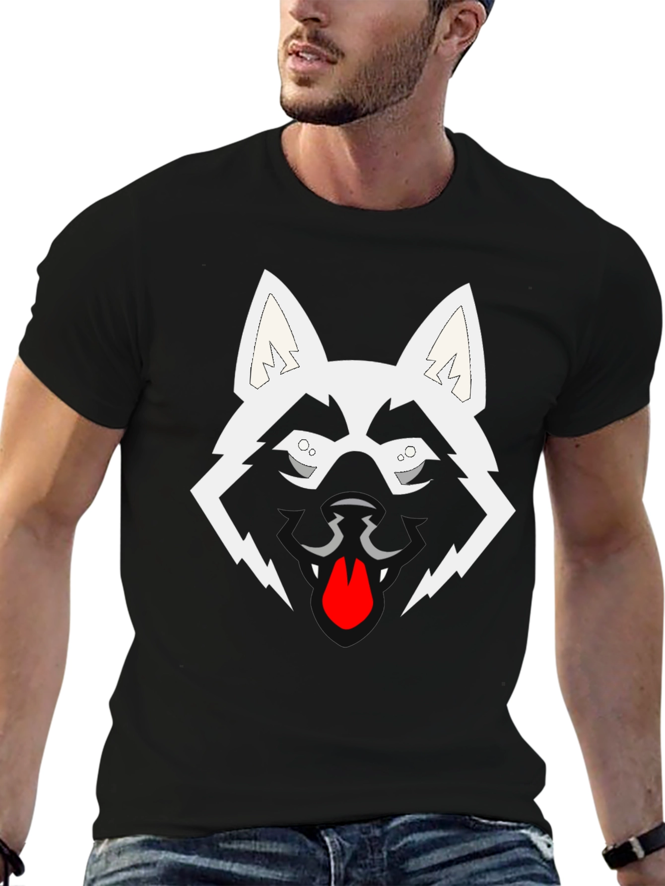 Cool Graphic Wolf Face Black T-Shirt