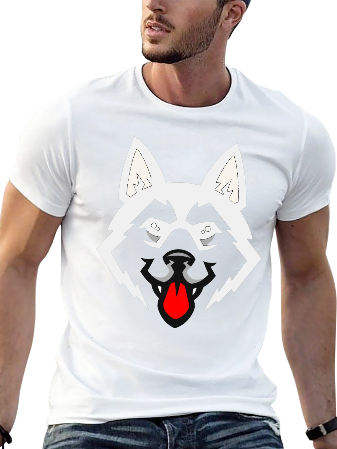 Cool Graphic Wolf Face Black T-Shirt