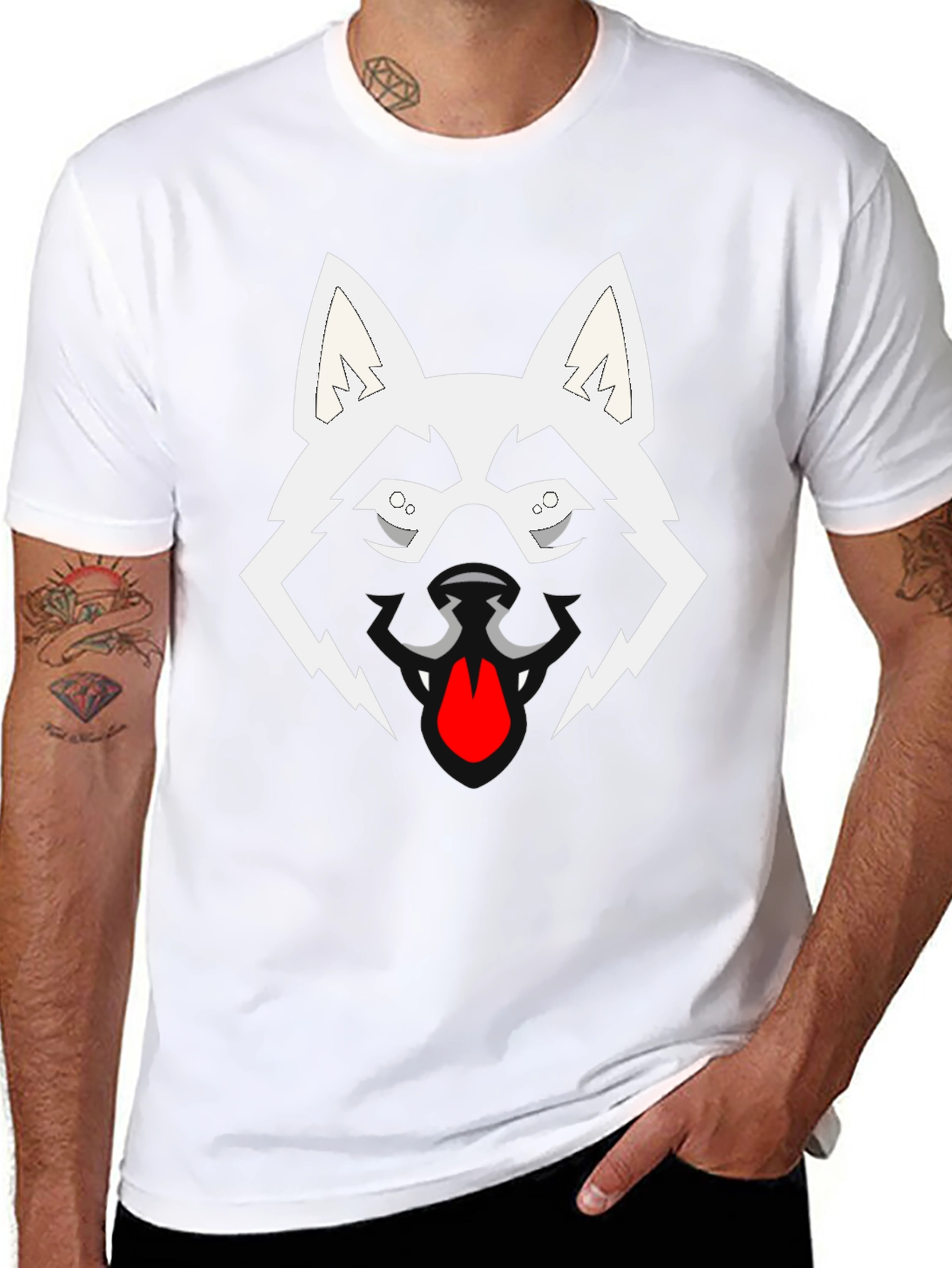 Cool Graphic Wolf Face Black T-Shirt