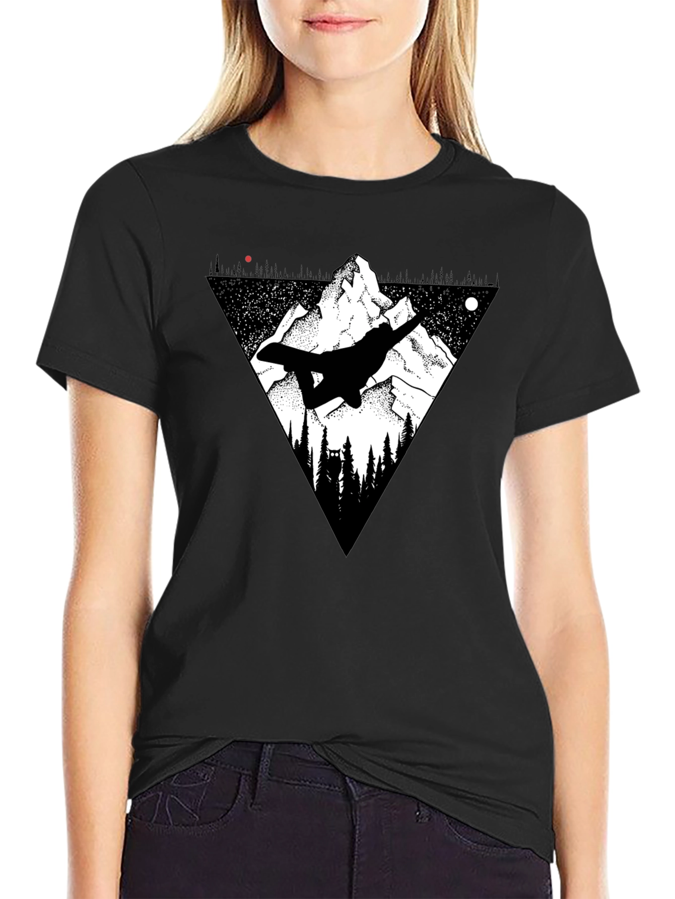 Mountain Snowboarder Graphic Tee - Mens Black T-Shirt