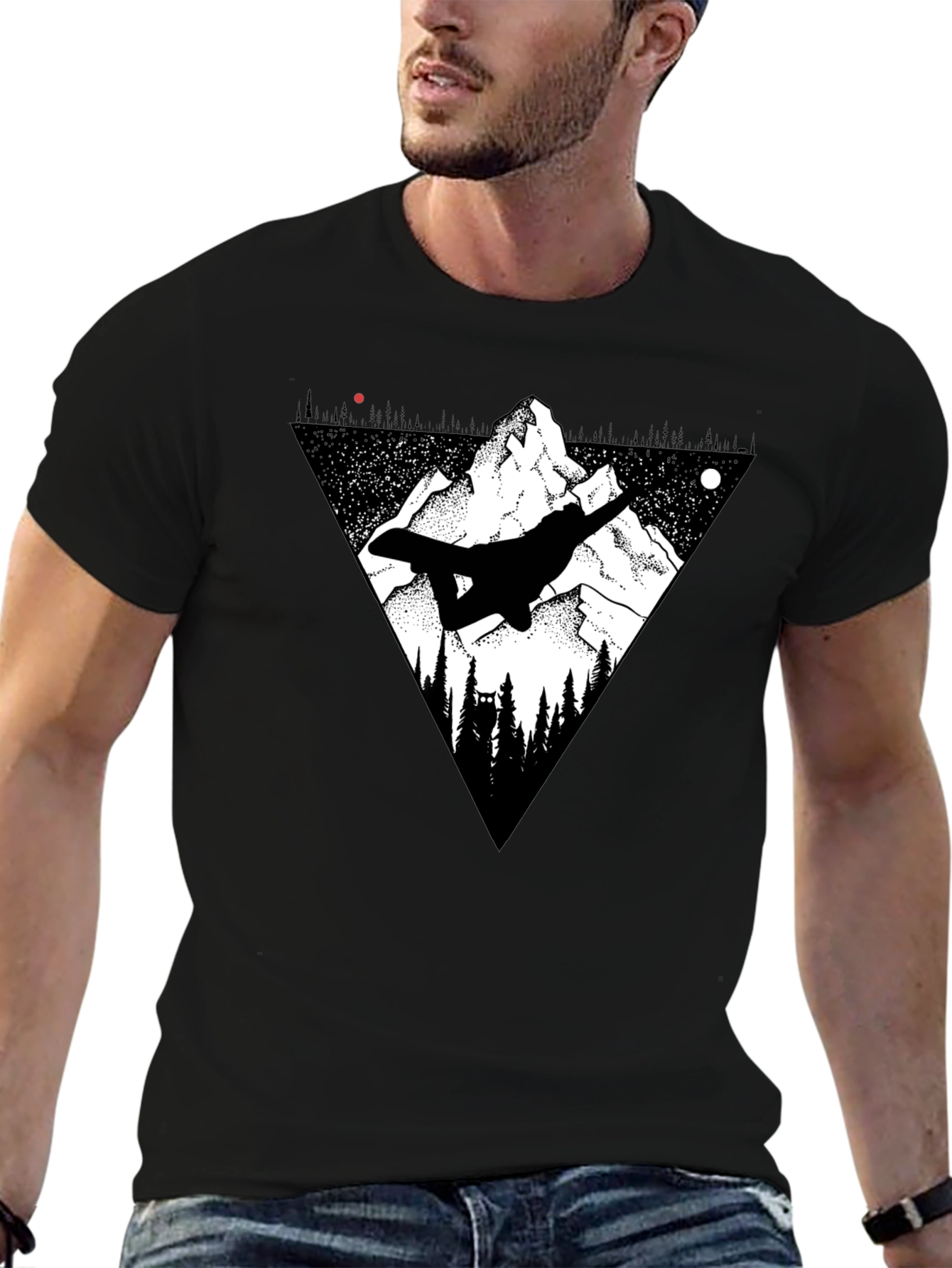 Mountain Snowboarder Graphic Tee - Mens Black T-Shirt