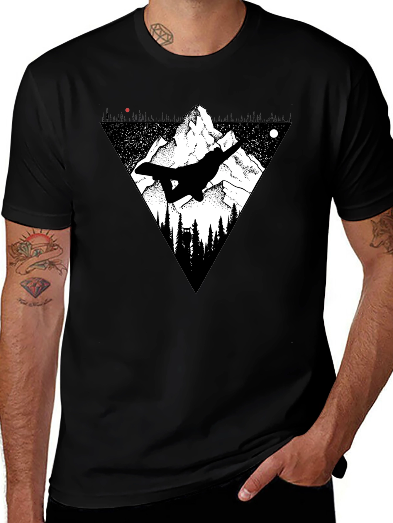 Mountain Snowboarder Graphic Tee - Mens Black T-Shirt