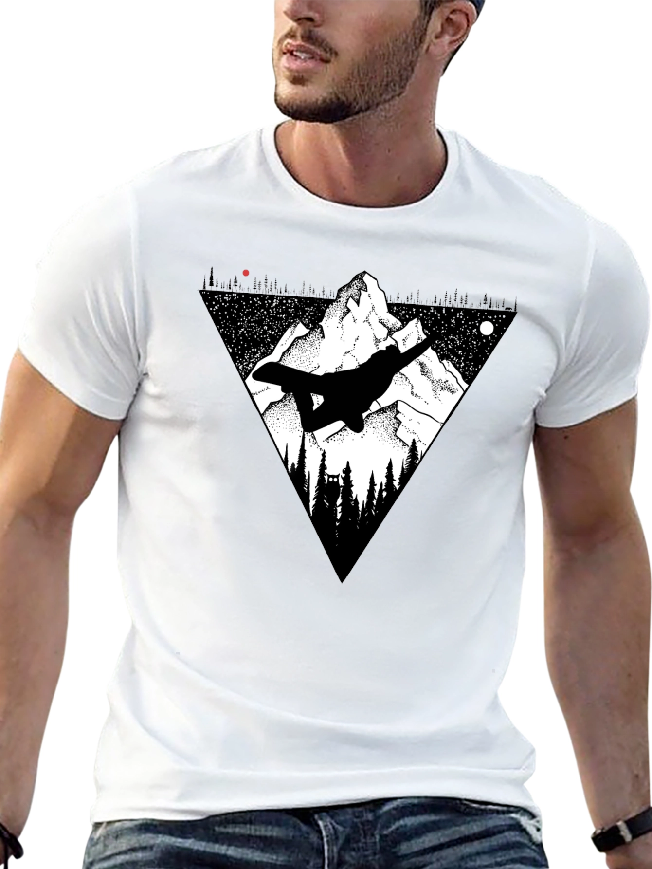Mountain Snowboarder Graphic Tee - Mens Black T-Shirt
