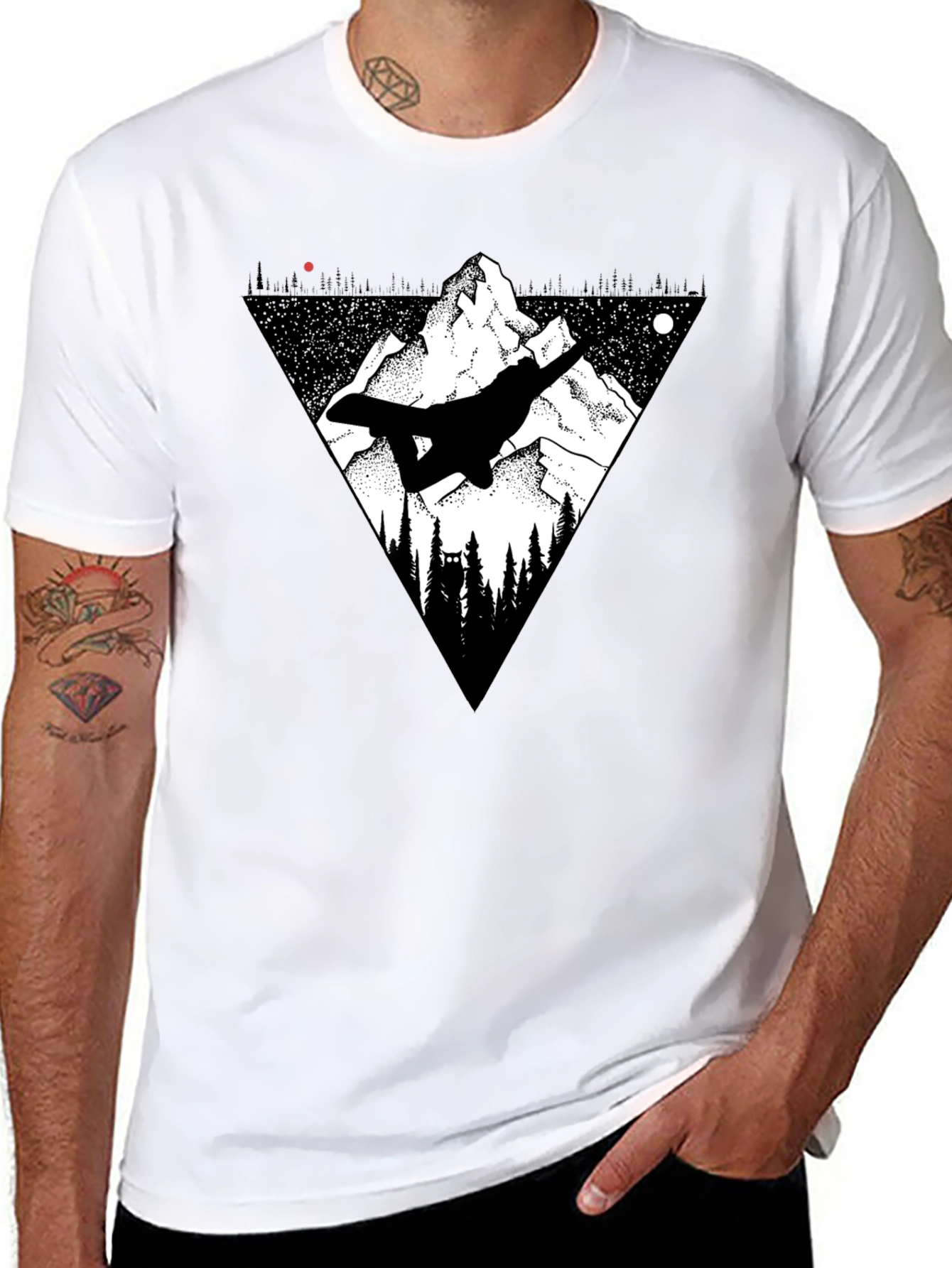 Mountain Snowboarder Graphic Tee - Mens Black T-Shirt