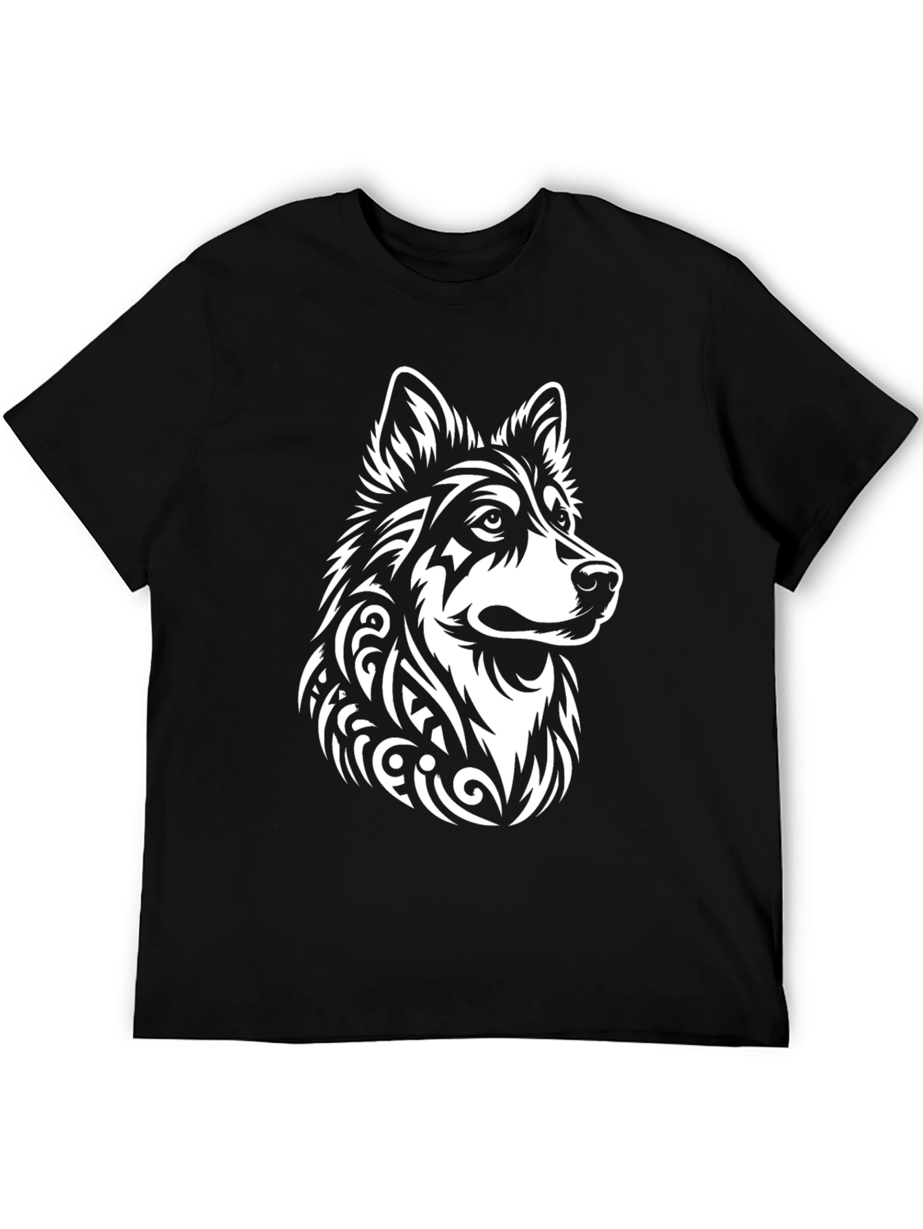Tribal Wolf Graphic Black Tee