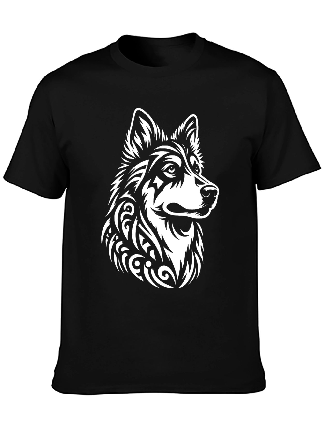 Tribal Wolf Graphic Black Tee