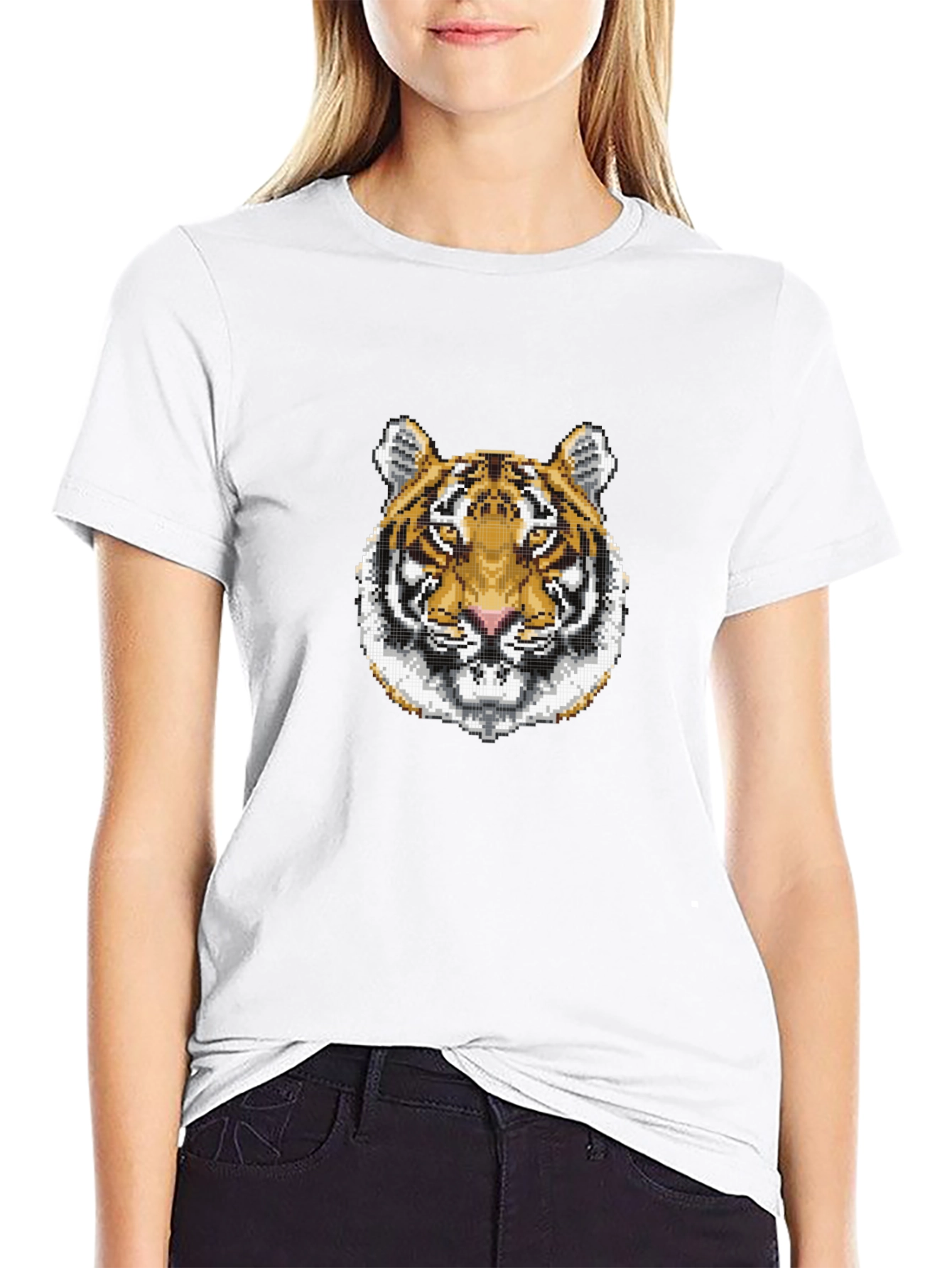 Pixelated Tiger Graphic Tee - Black Cotton Shirt