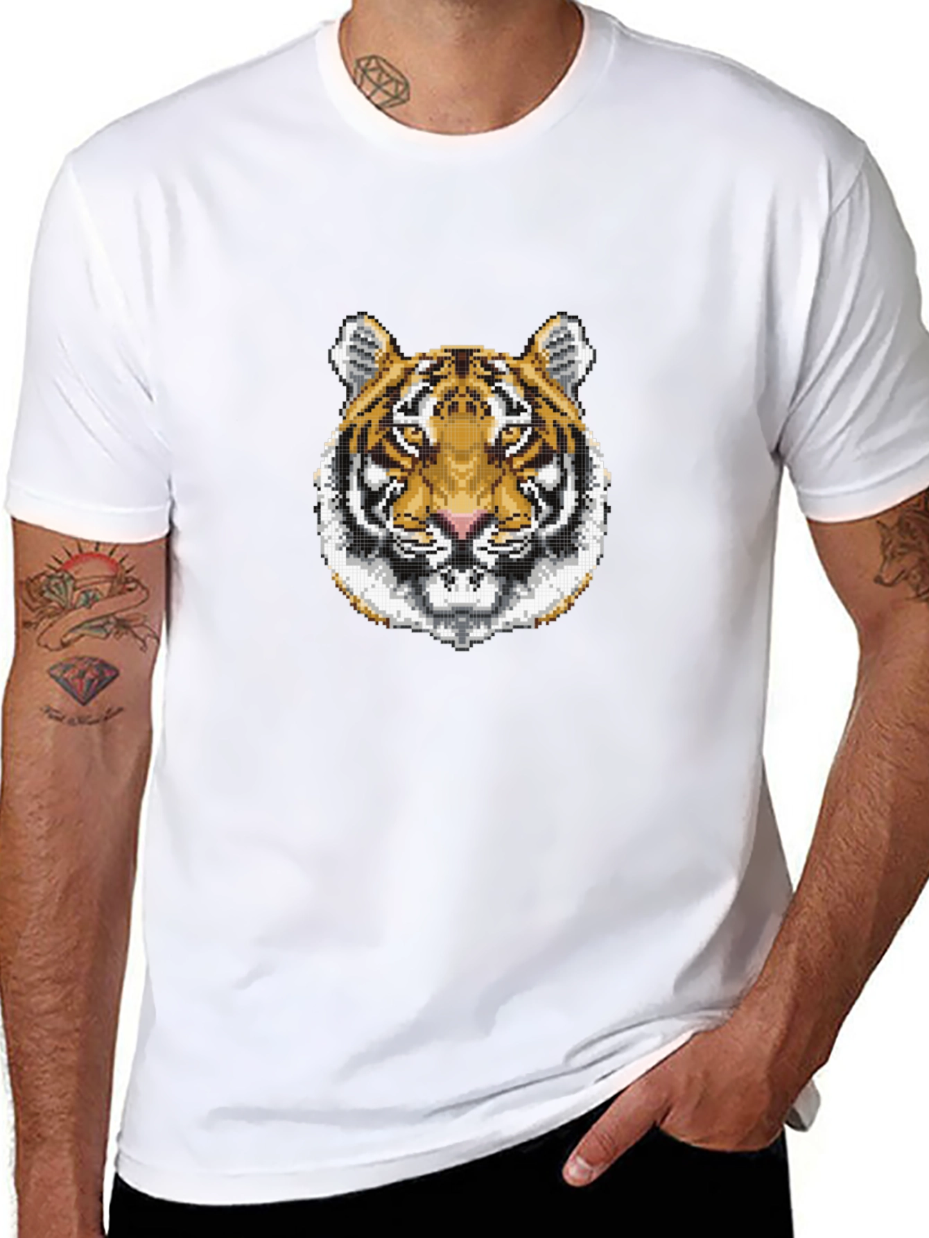 Pixelated Tiger Graphic Tee - Black Cotton Shirt