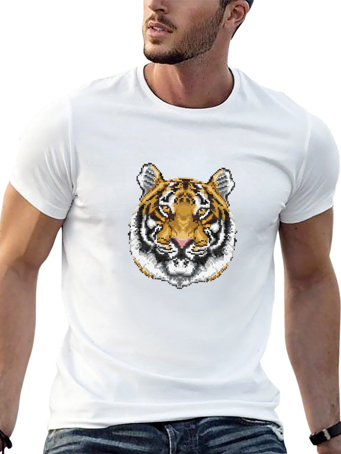 Pixelated Tiger Graphic Tee - Black Cotton Shirt