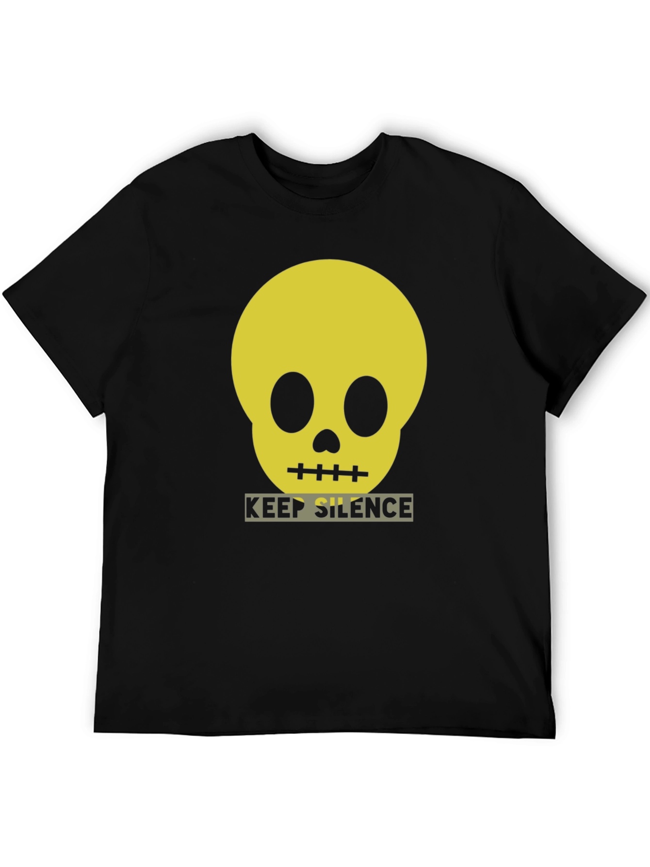 Keep Silence Skull Graphic Tee - Modern Black T-Shirt