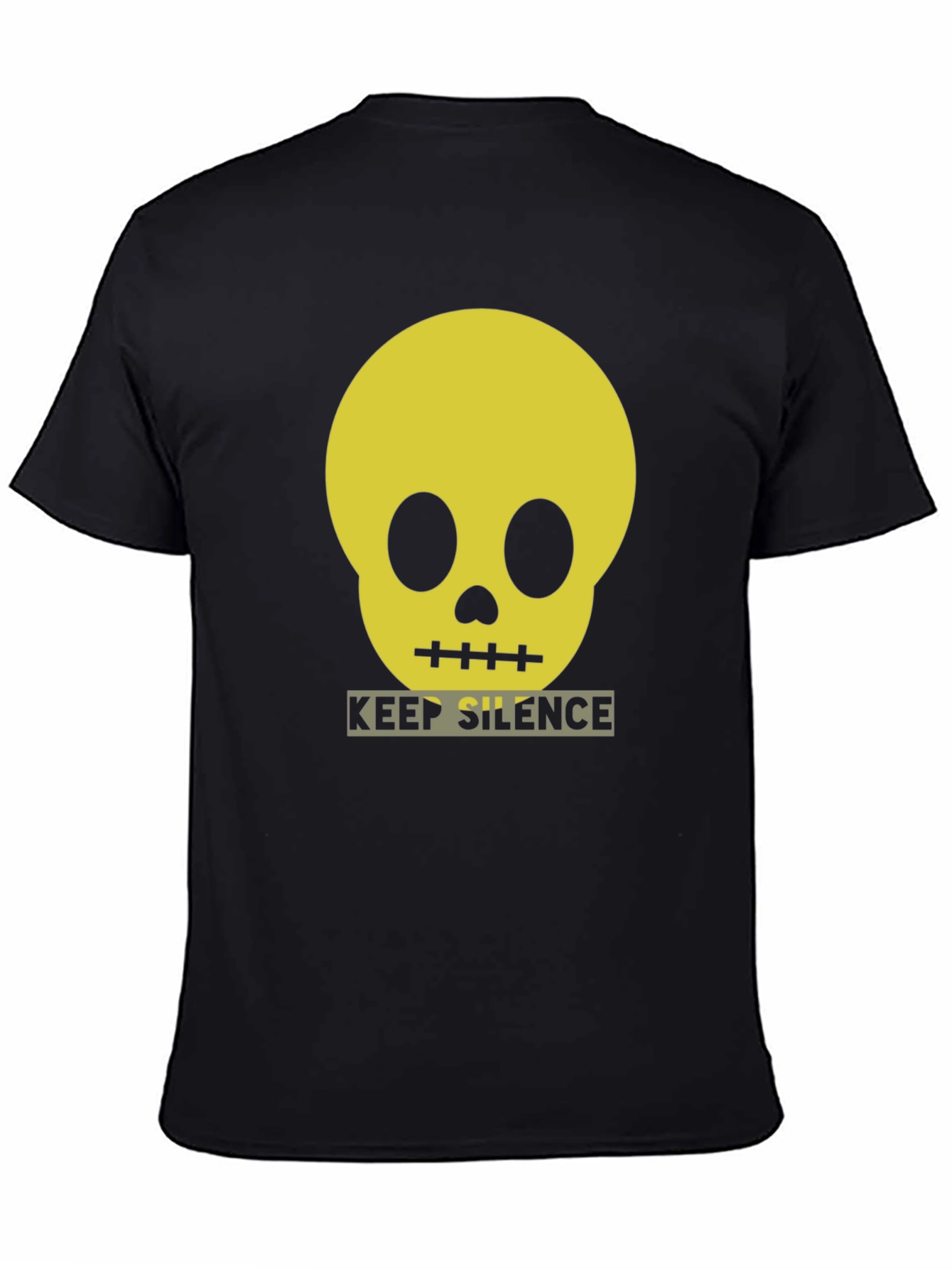 Keep Silence Skull Graphic Tee - Modern Black T-Shirt