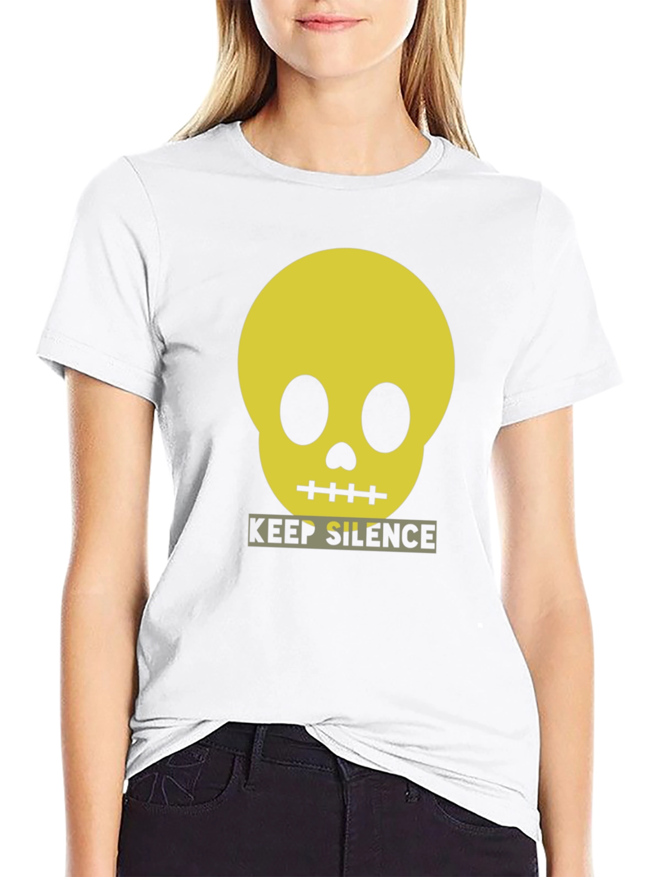 Keep Silence Skull Graphic Tee - Modern Black T-Shirt