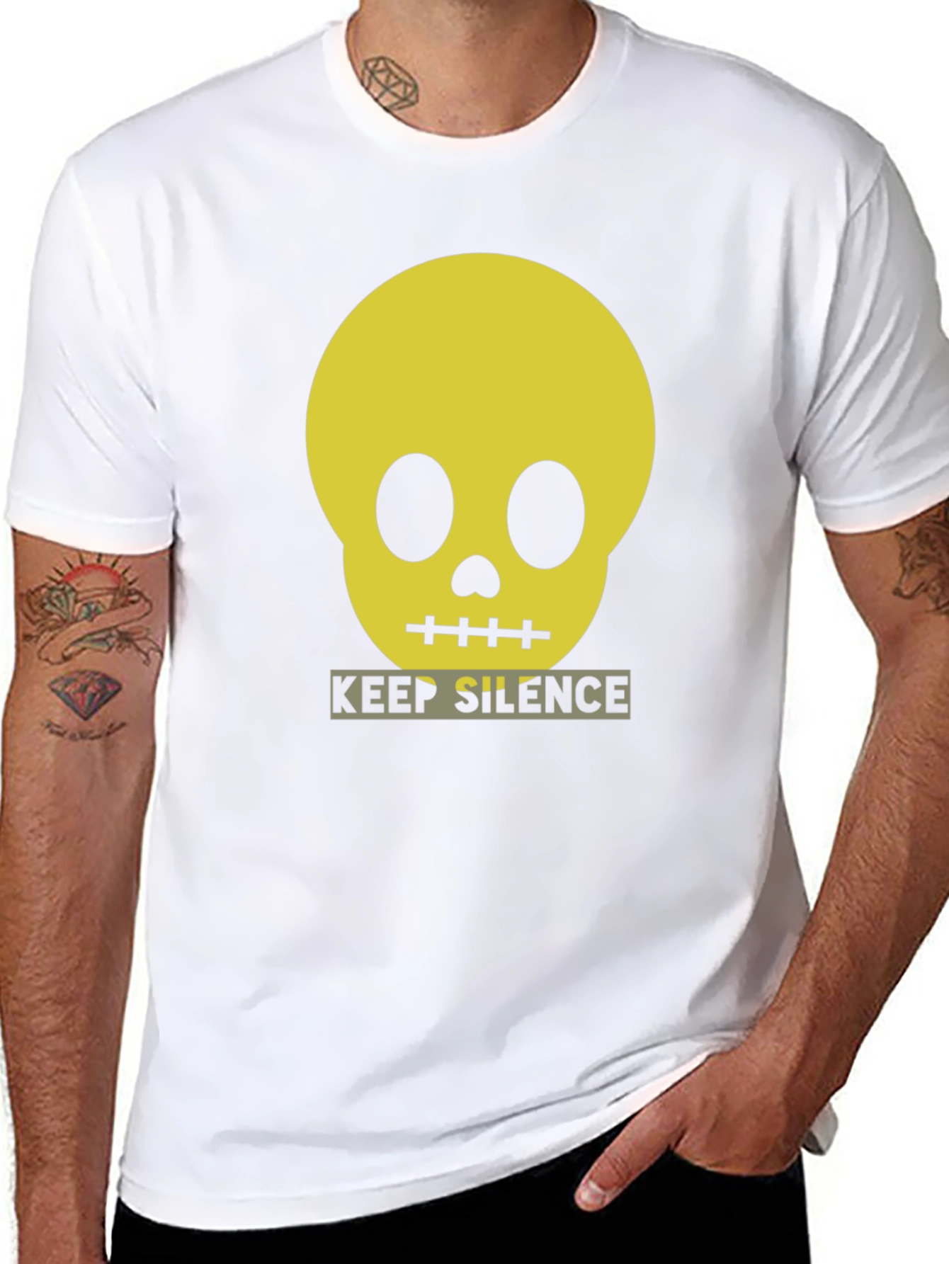 Keep Silence Skull Graphic Tee - Modern Black T-Shirt