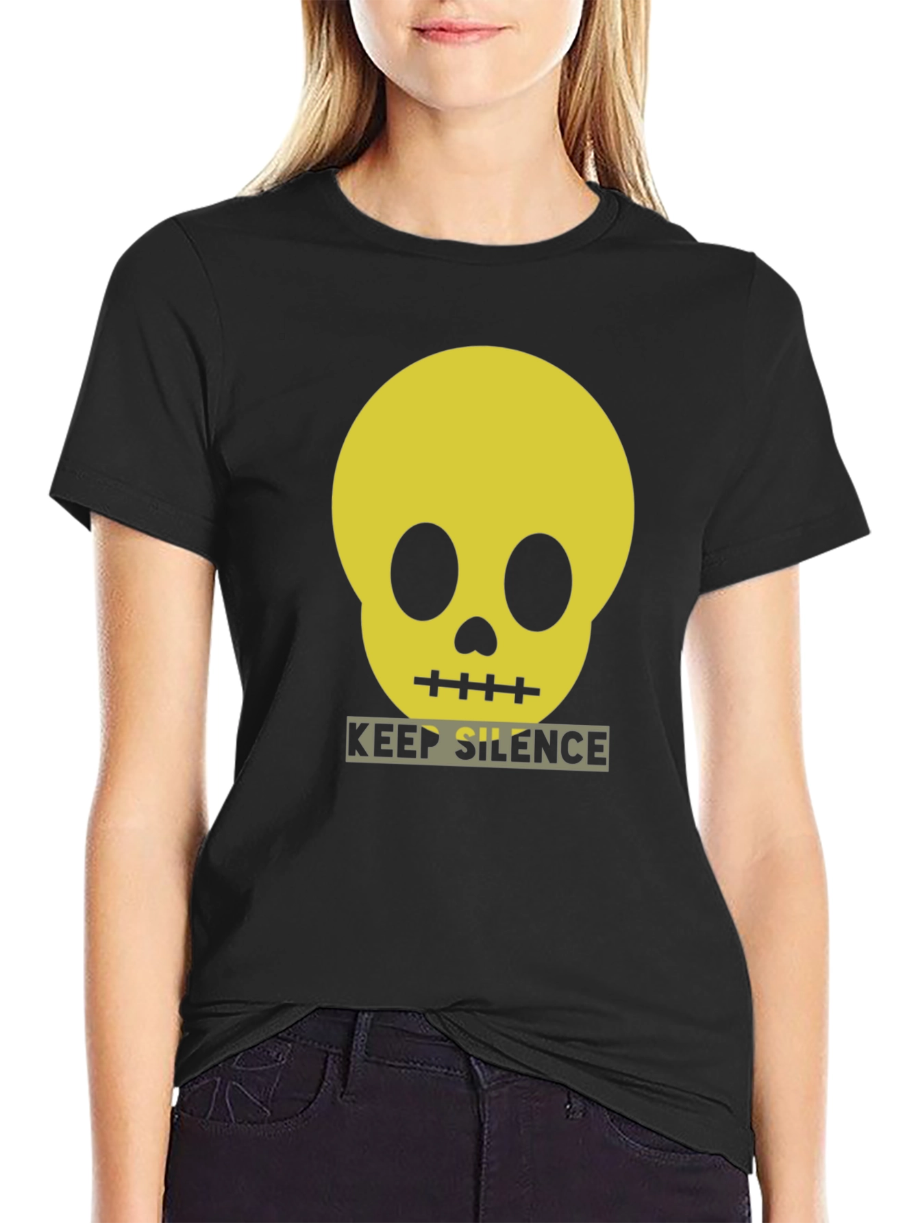 Keep Silence Skull Graphic Tee - Modern Black T-Shirt