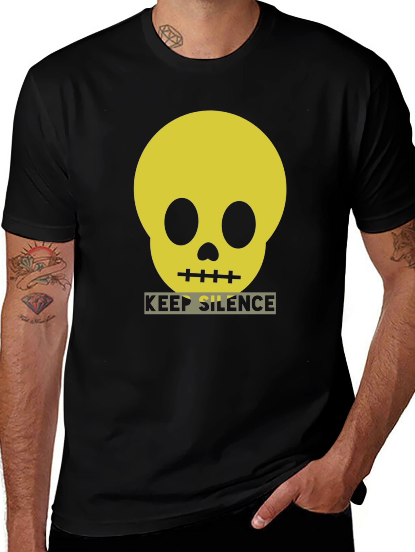Keep Silence Skull Graphic Tee - Modern Black T-Shirt