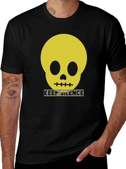 Keep Silence Skull Graphic Tee - Modern Black T-Shirt