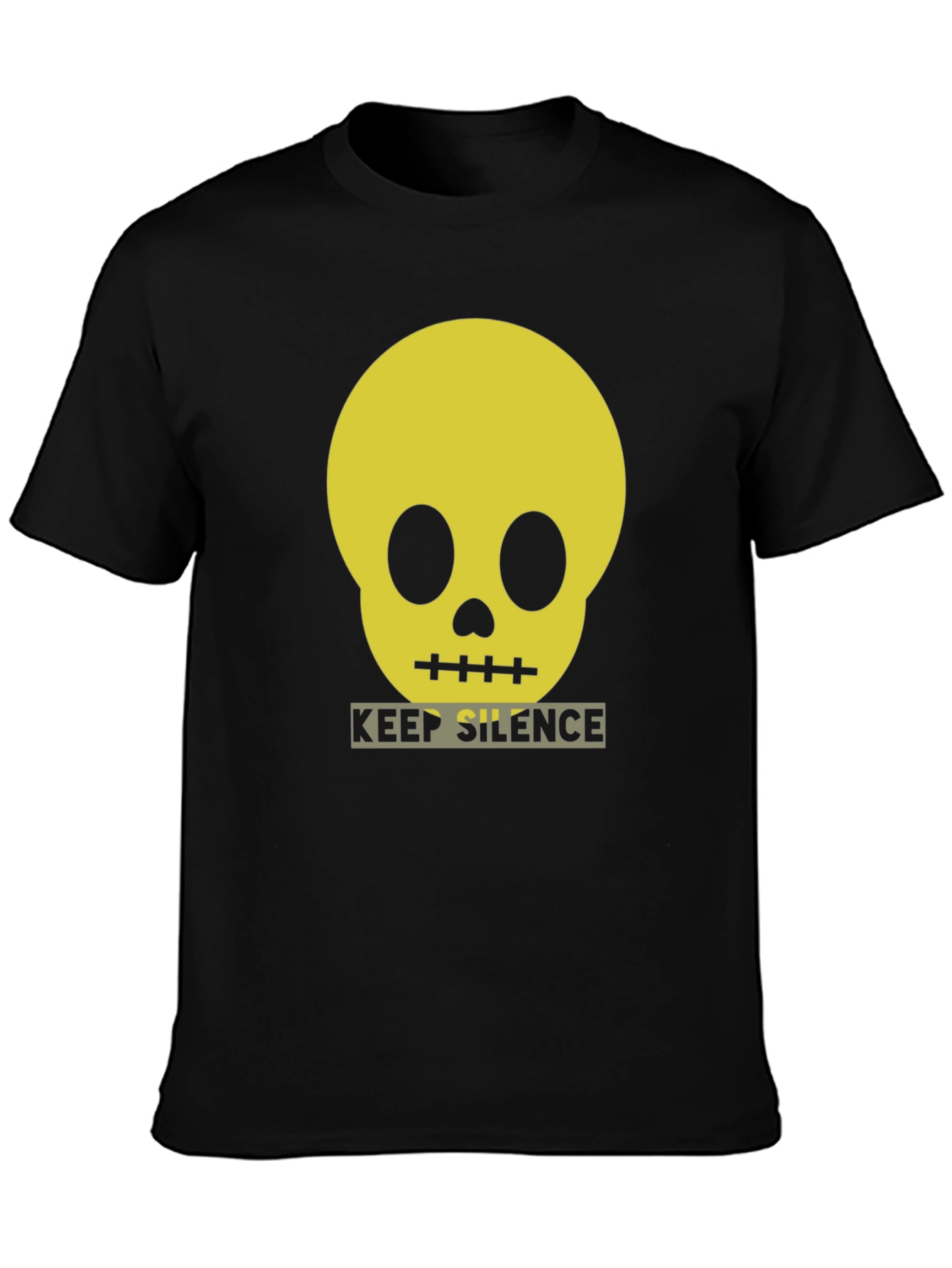 Keep Silence Skull Graphic Tee - Modern Black T-Shirt