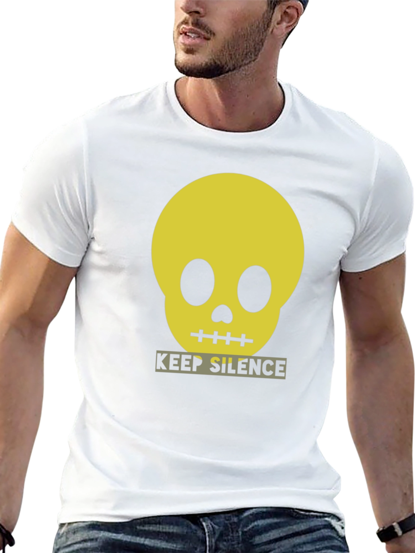 Keep Silence Skull Graphic Tee - Modern Black T-Shirt