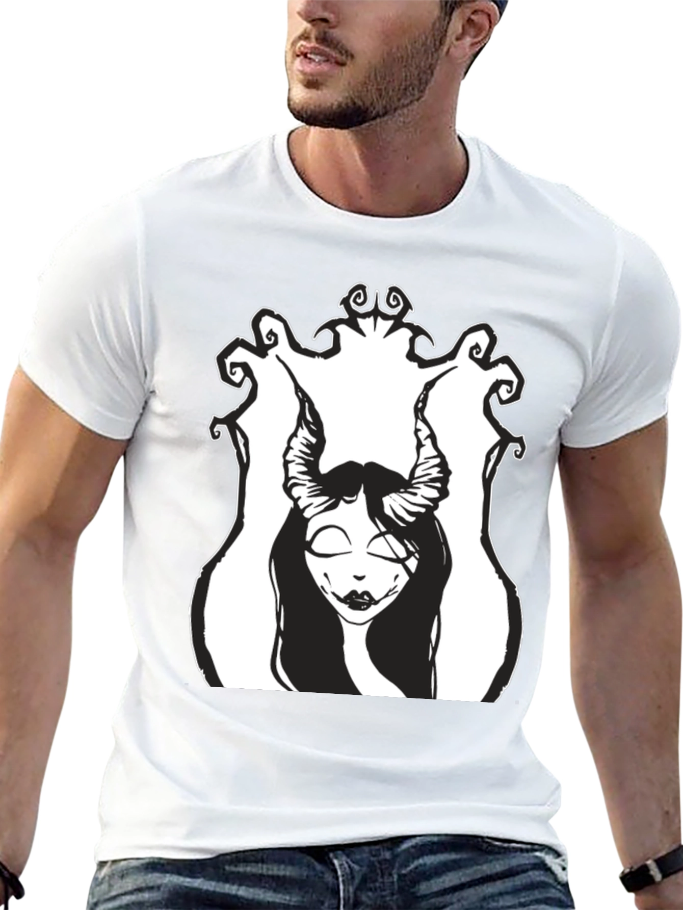 Black T-Shirt with Devilish Woman Graphic