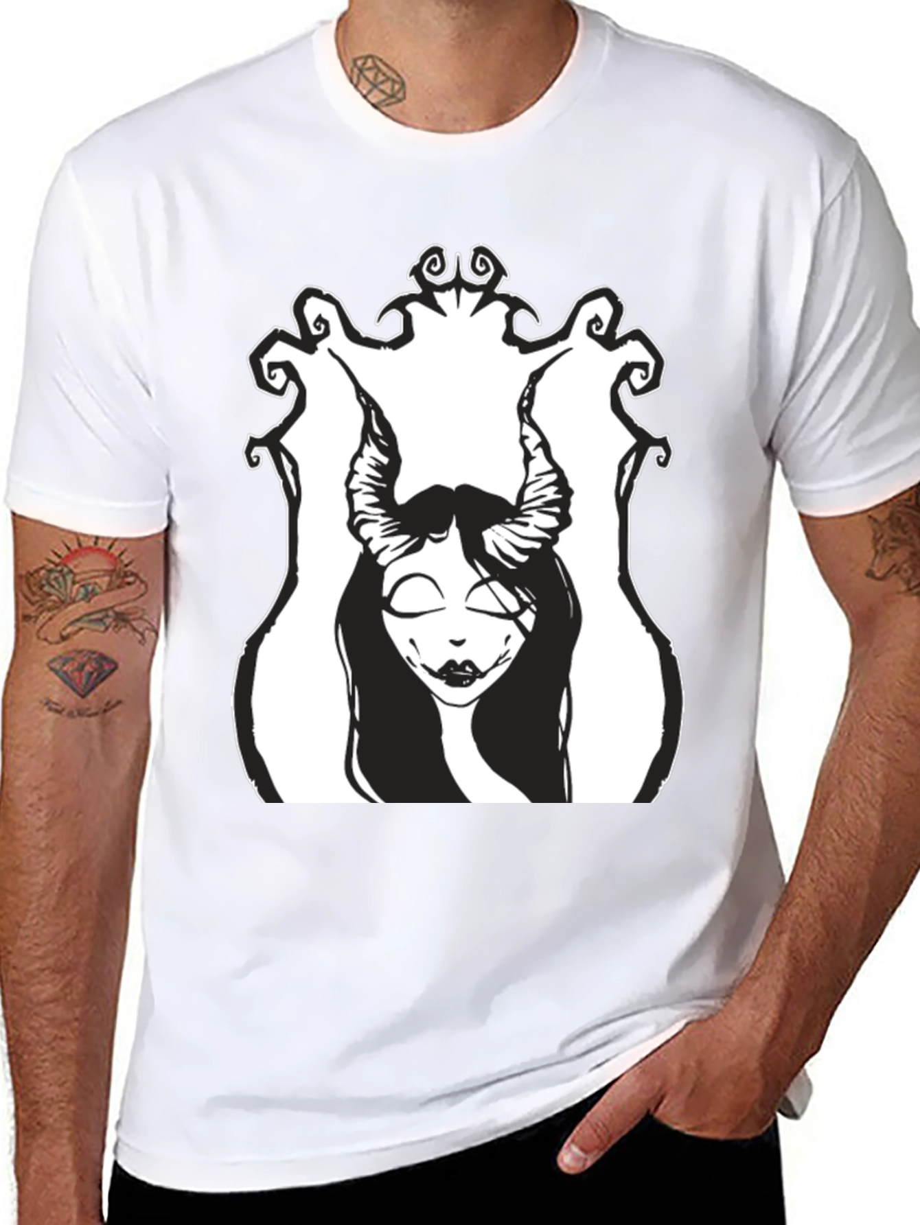 Black T-Shirt with Devilish Woman Graphic