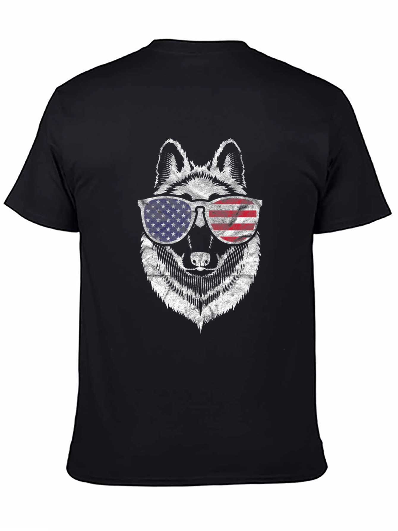 Patriotic Wolf Graphic Tee - USA Flag Sunglasses