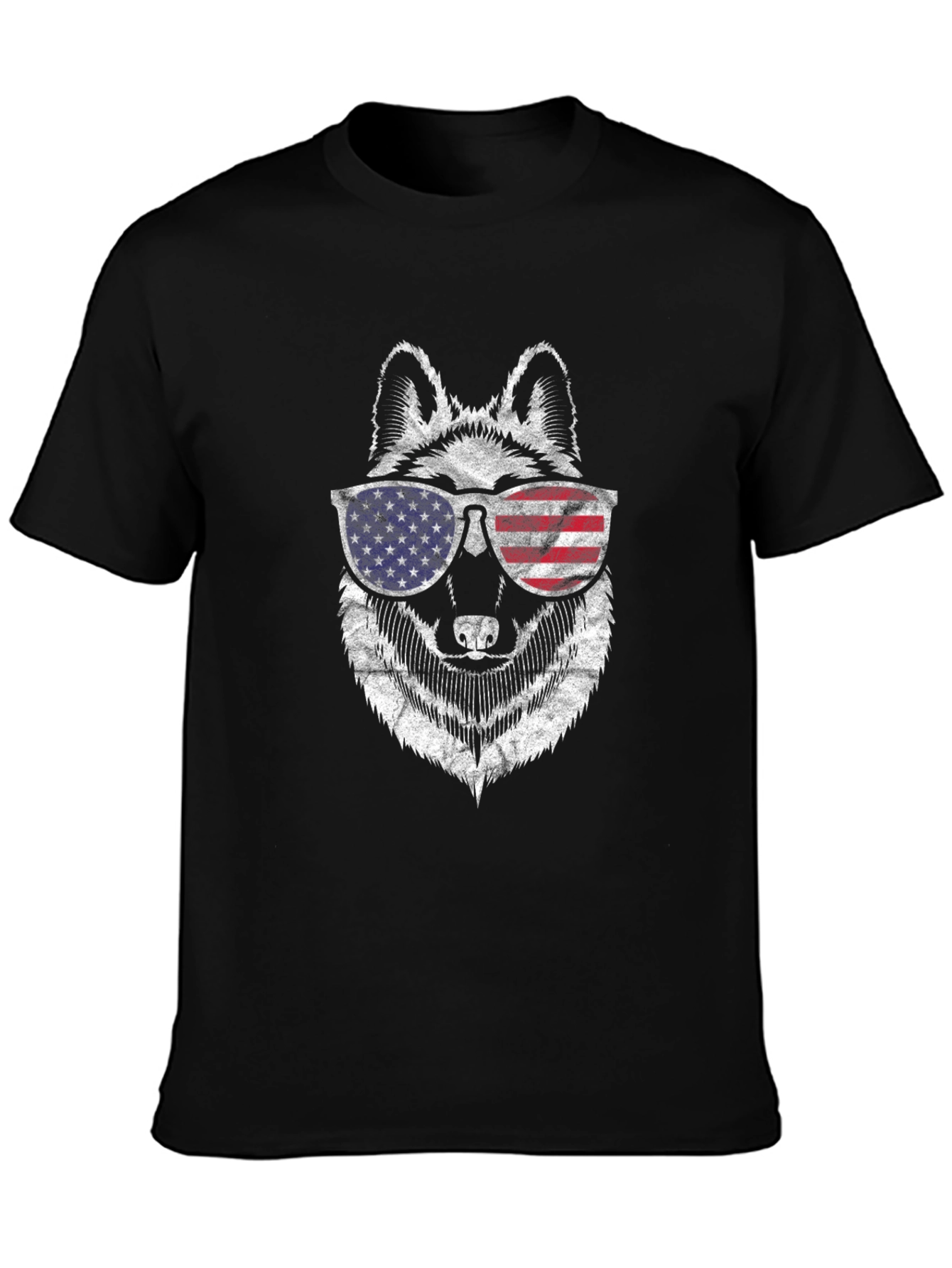 Patriotic Wolf Graphic Tee - USA Flag Sunglasses
