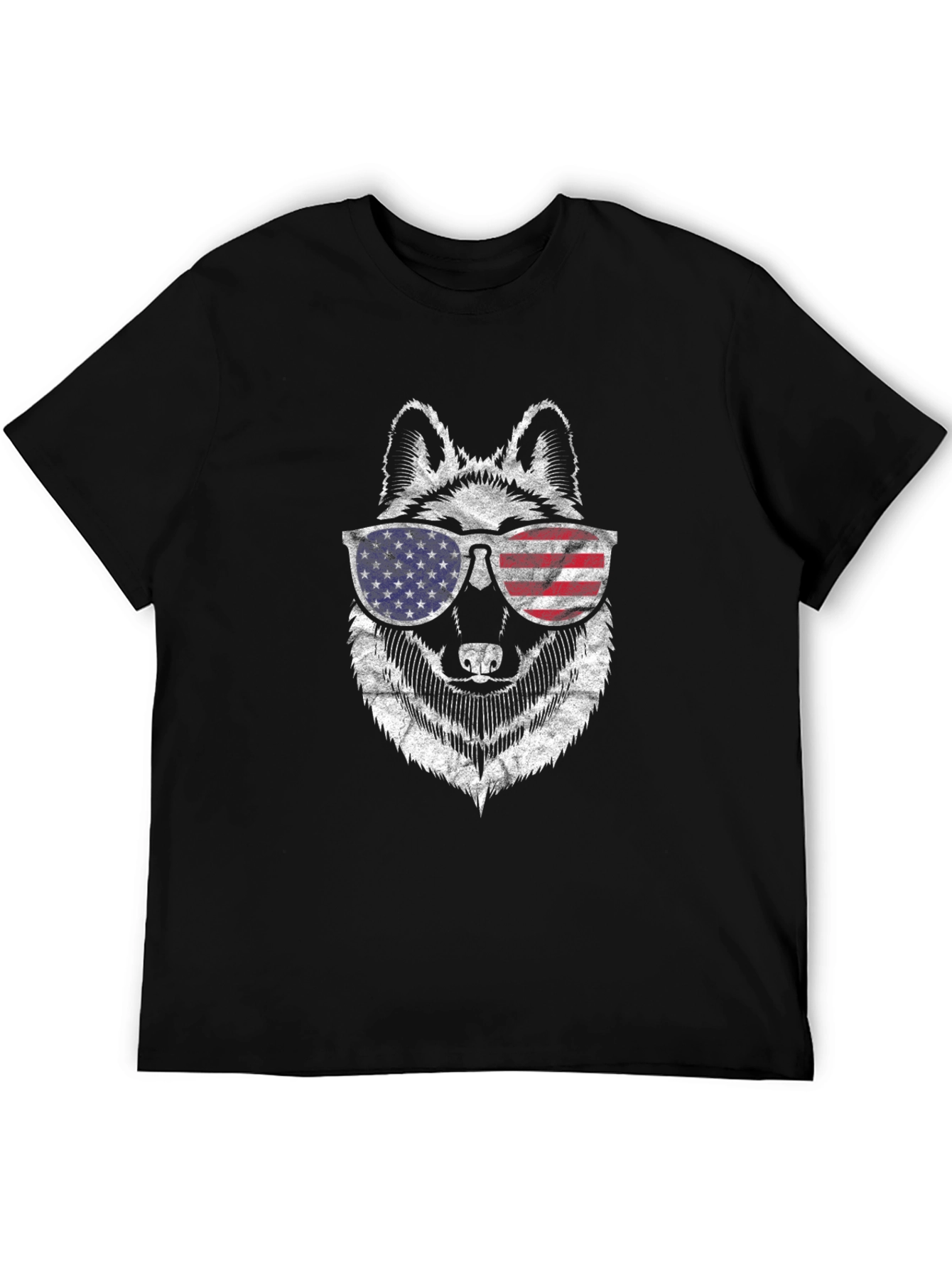 Patriotic Wolf Graphic Tee - USA Flag Sunglasses