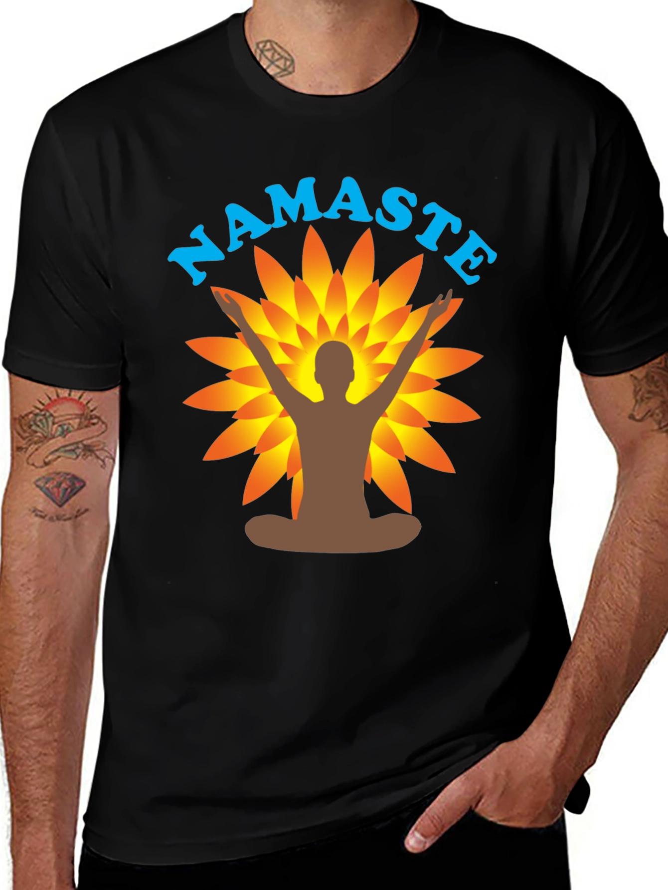 Namaste Yoga T-Shirt - Black Meditating Man